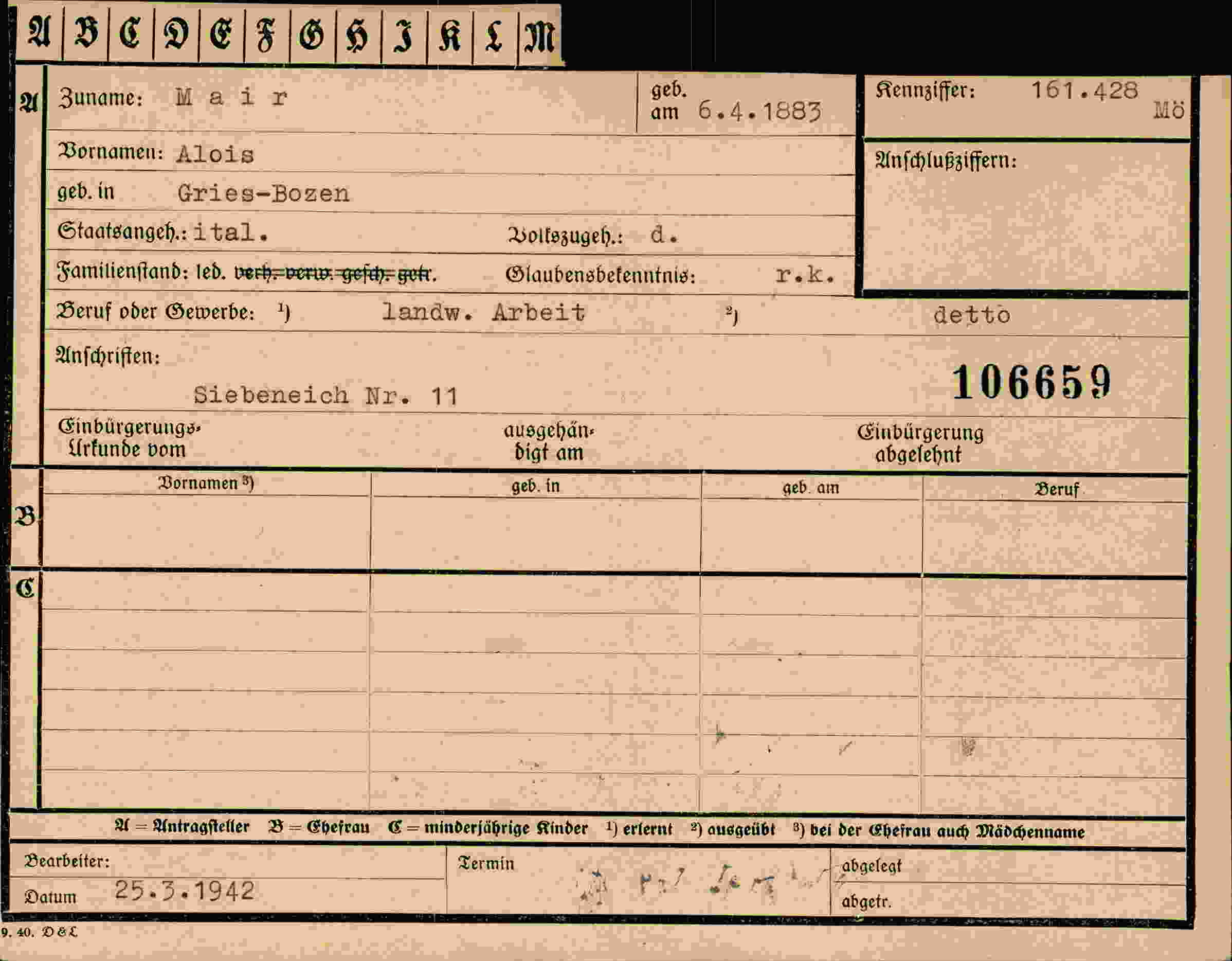Dokument für Alois Mair