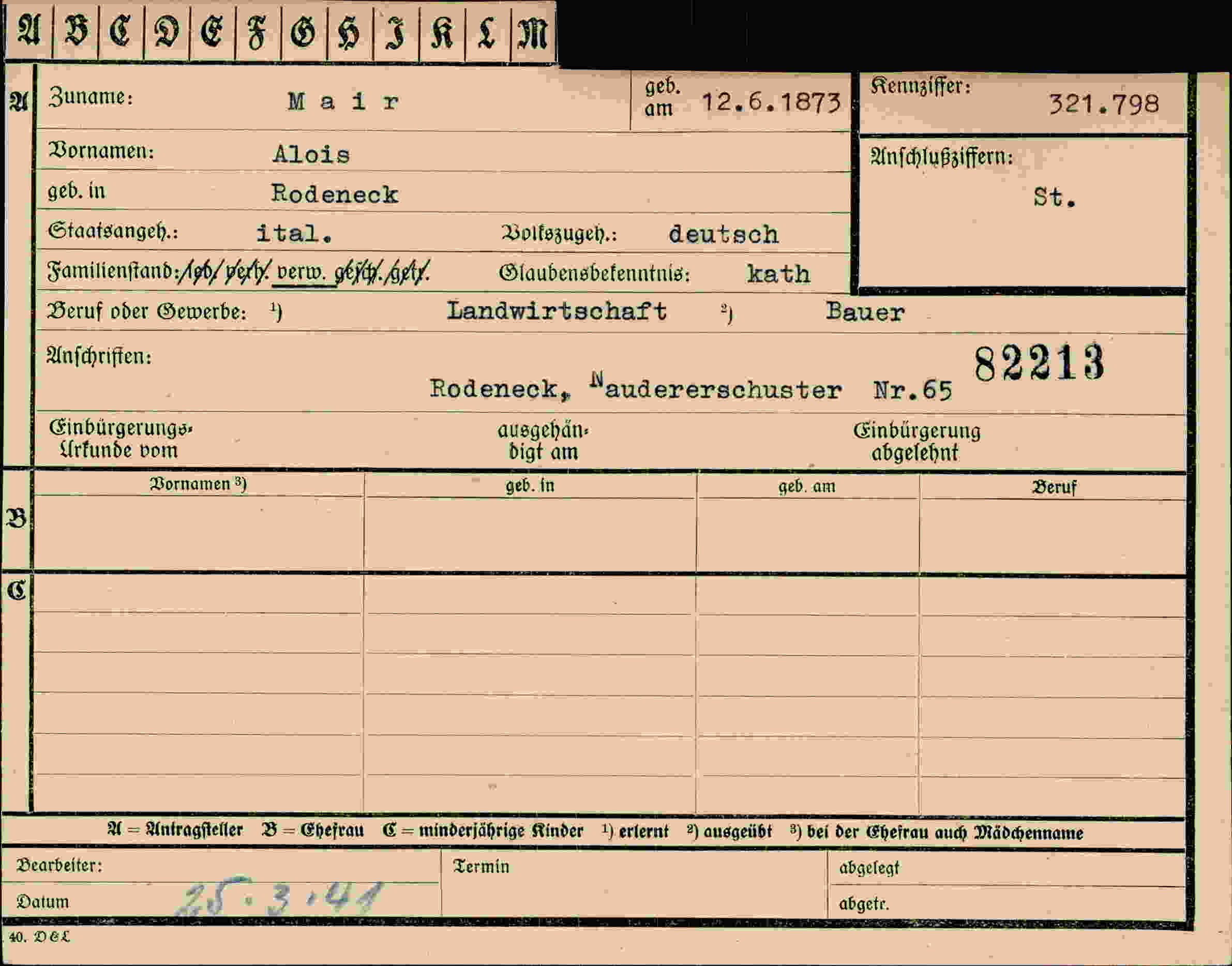 Dokument für Alois Mair