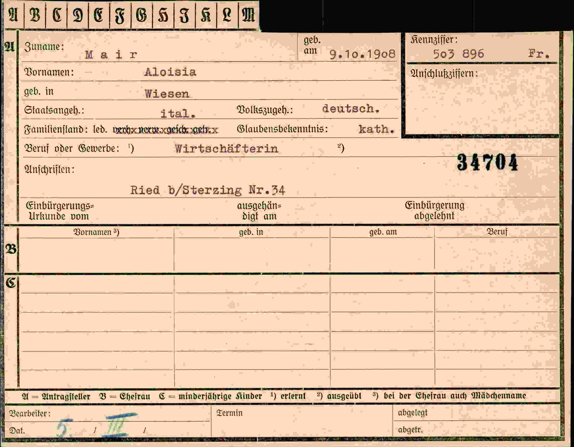 Dokument für Aloisia Mai