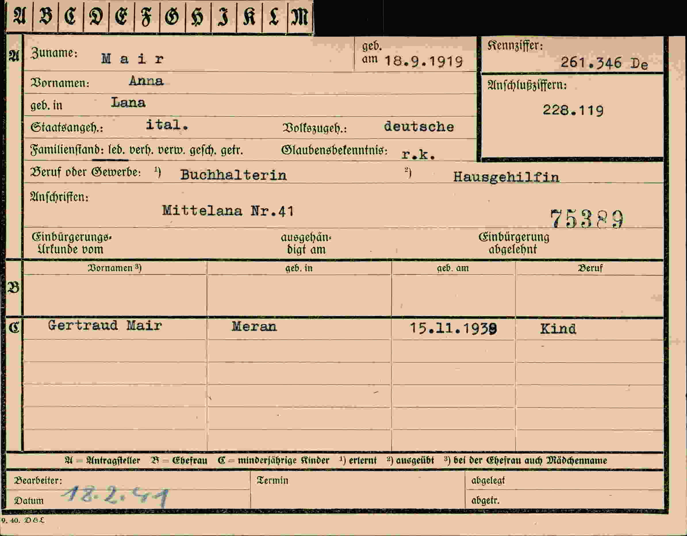Dokument für Anna Mair