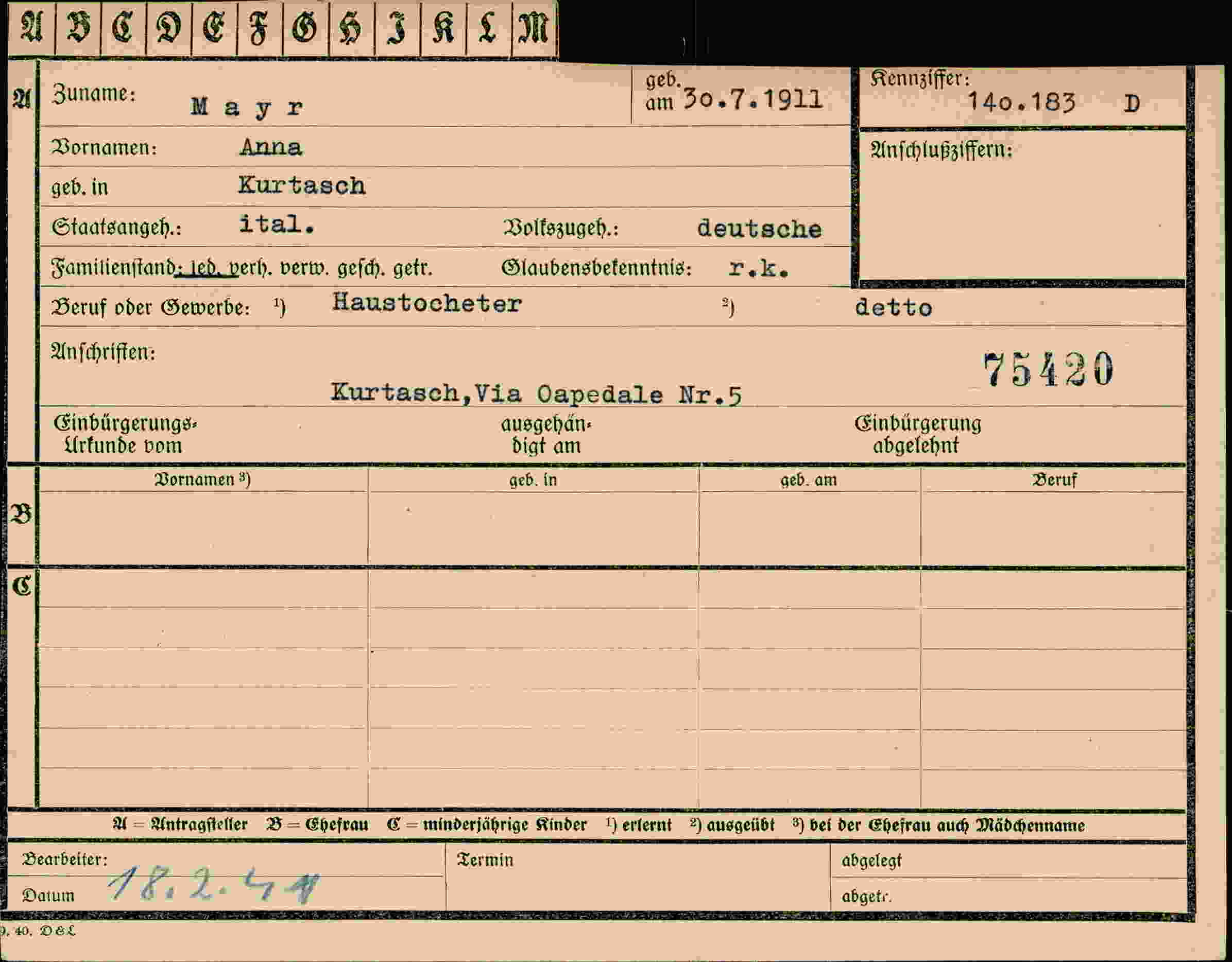 Vorderseite des Dokuments