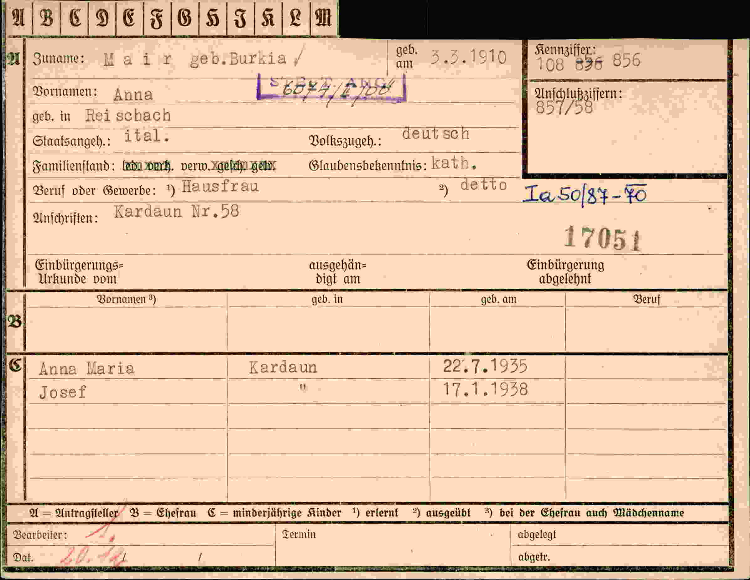 Vorderseite des Dokuments