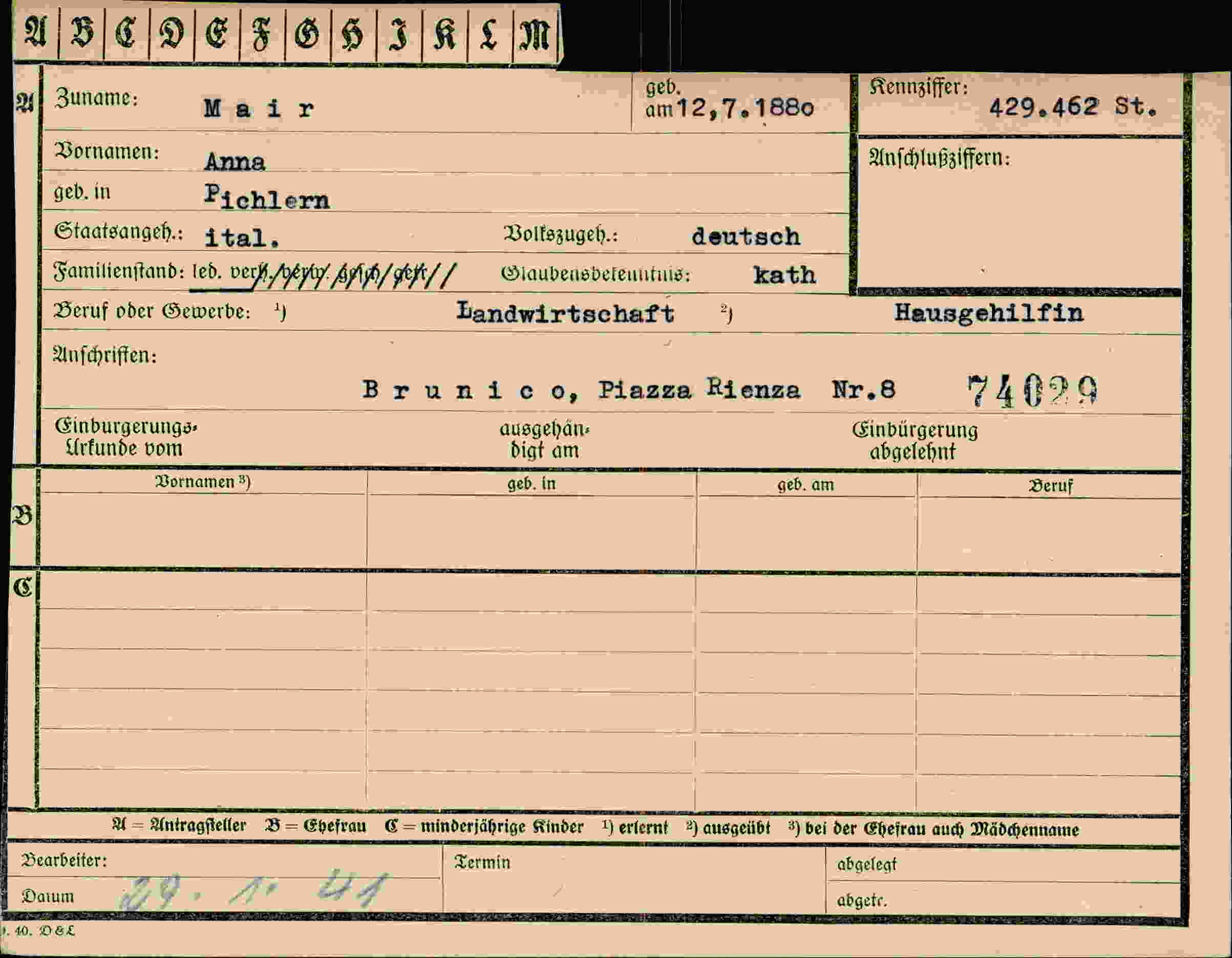 Vorderseite des Dokuments