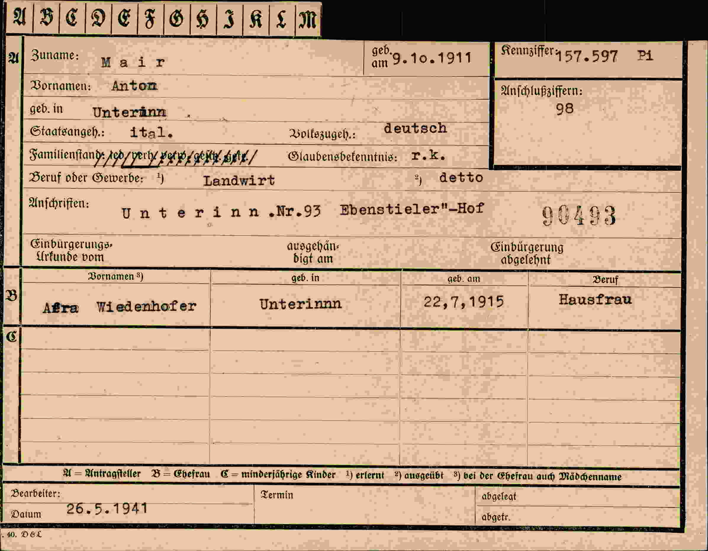 Vorderseite des Dokuments