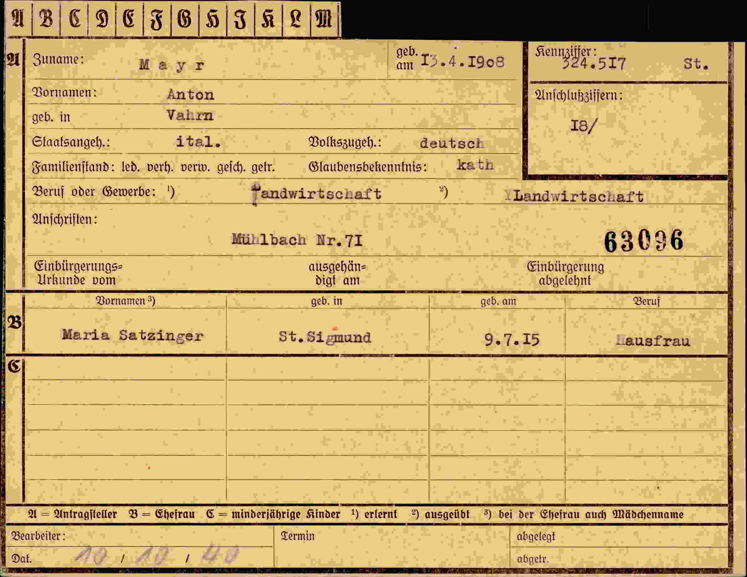 Dokument für Anton Mayr
