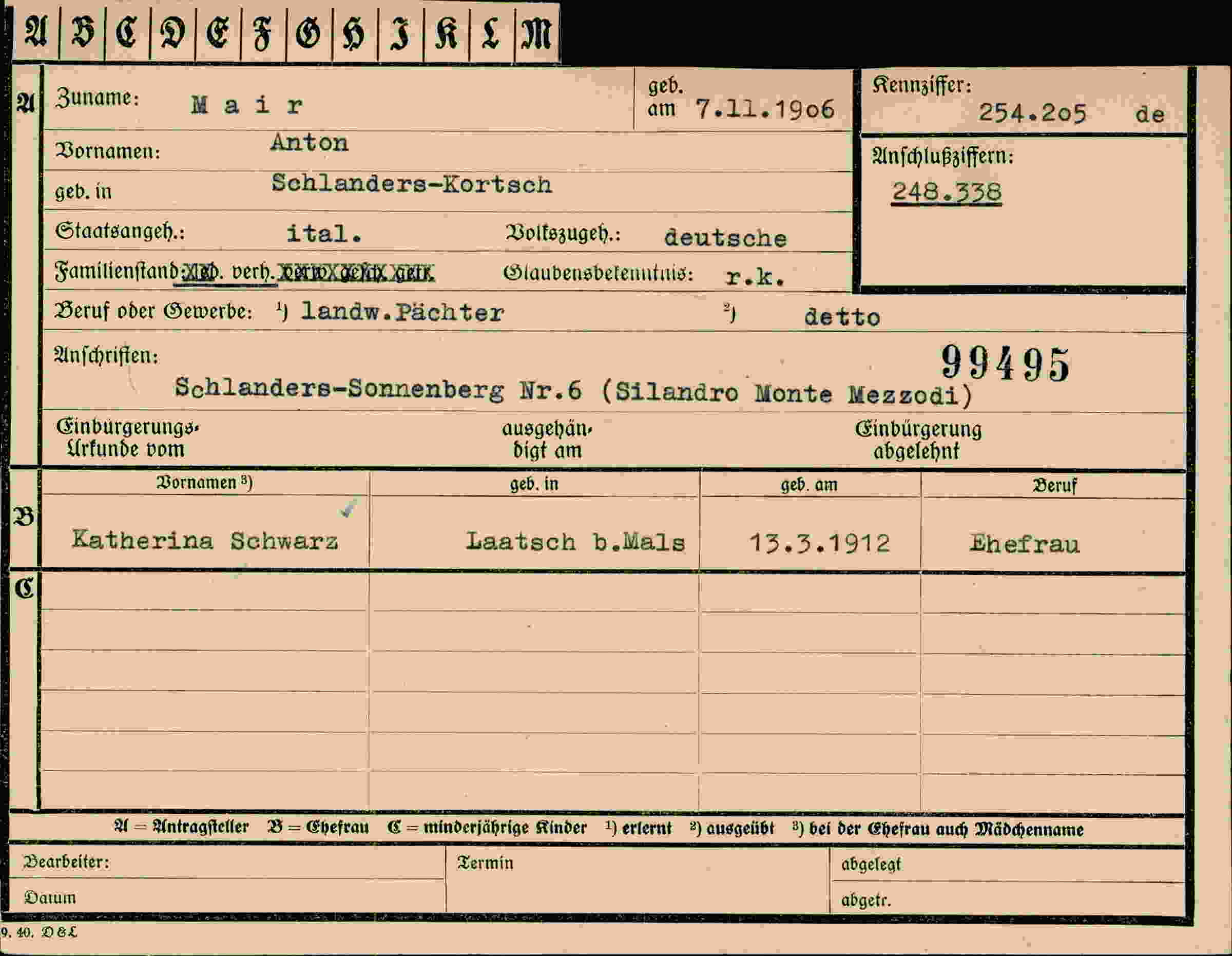 Dokument für Anton Mair