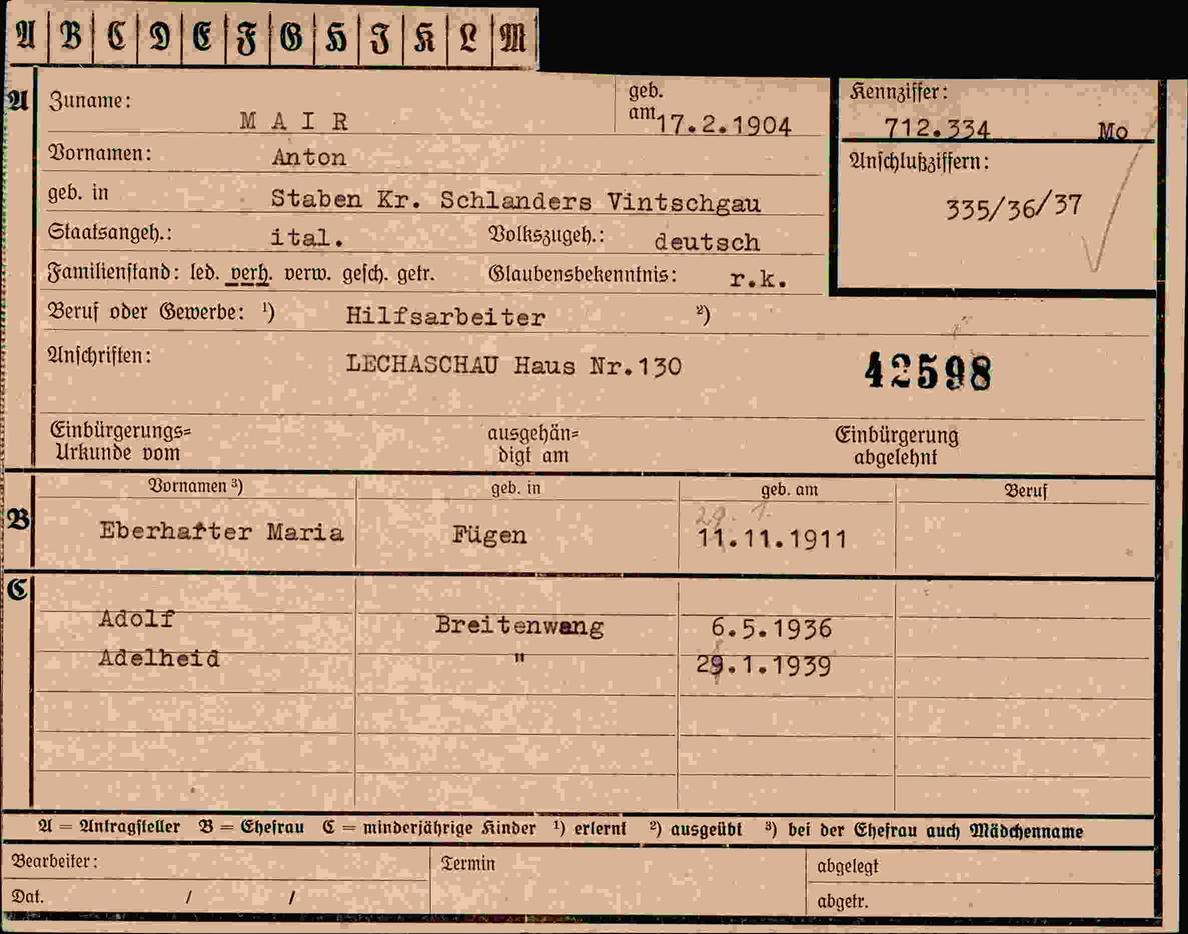Dokument für Anton Mair