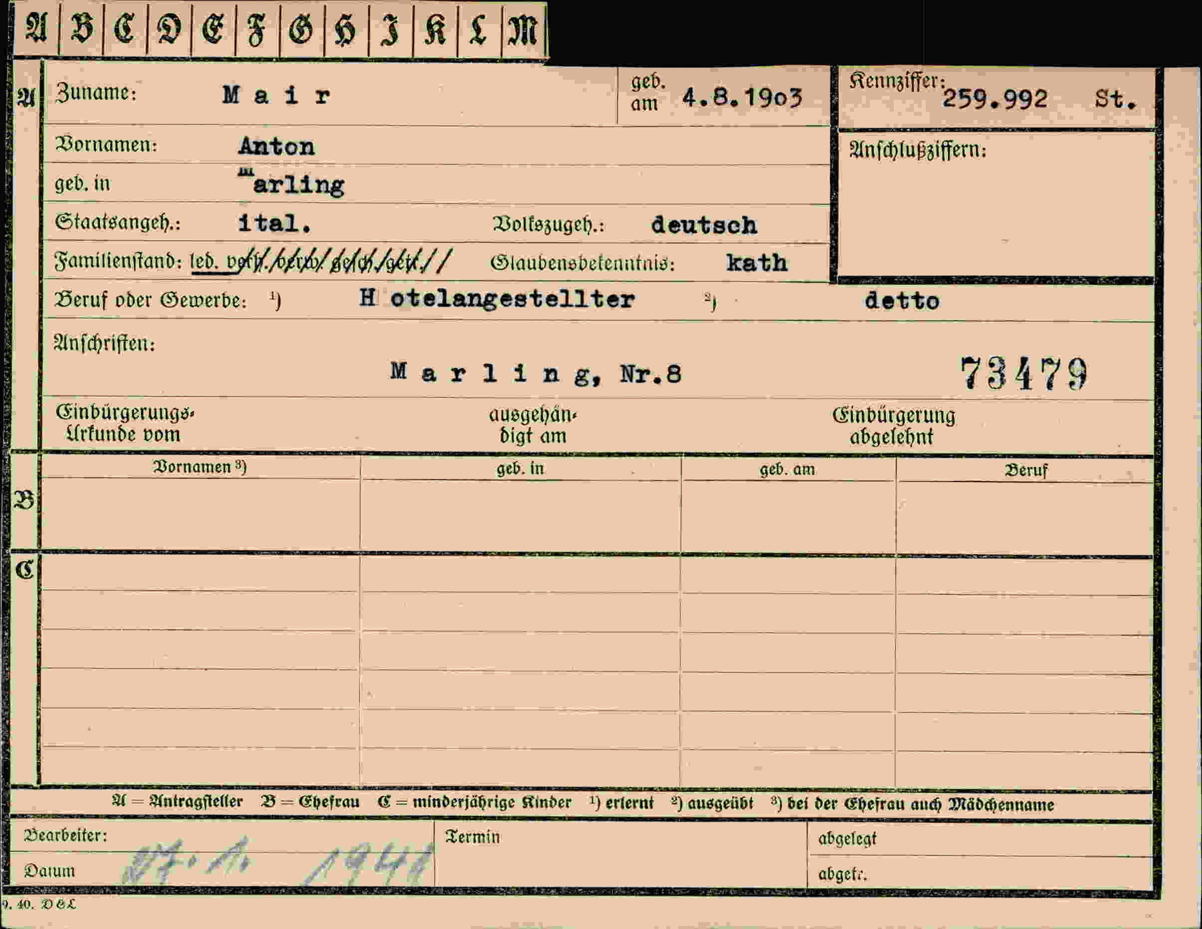 Dokument für Anton Mair