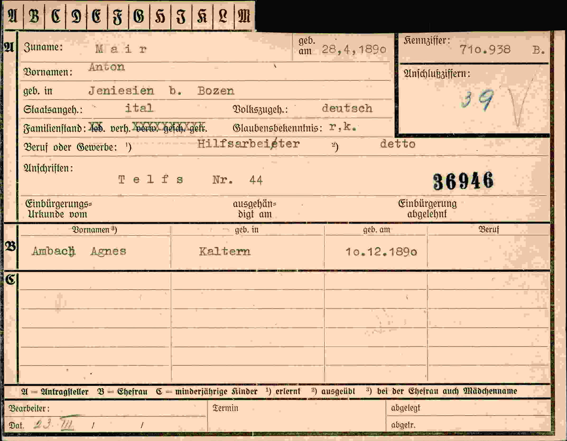 Dokument für Anton Mair