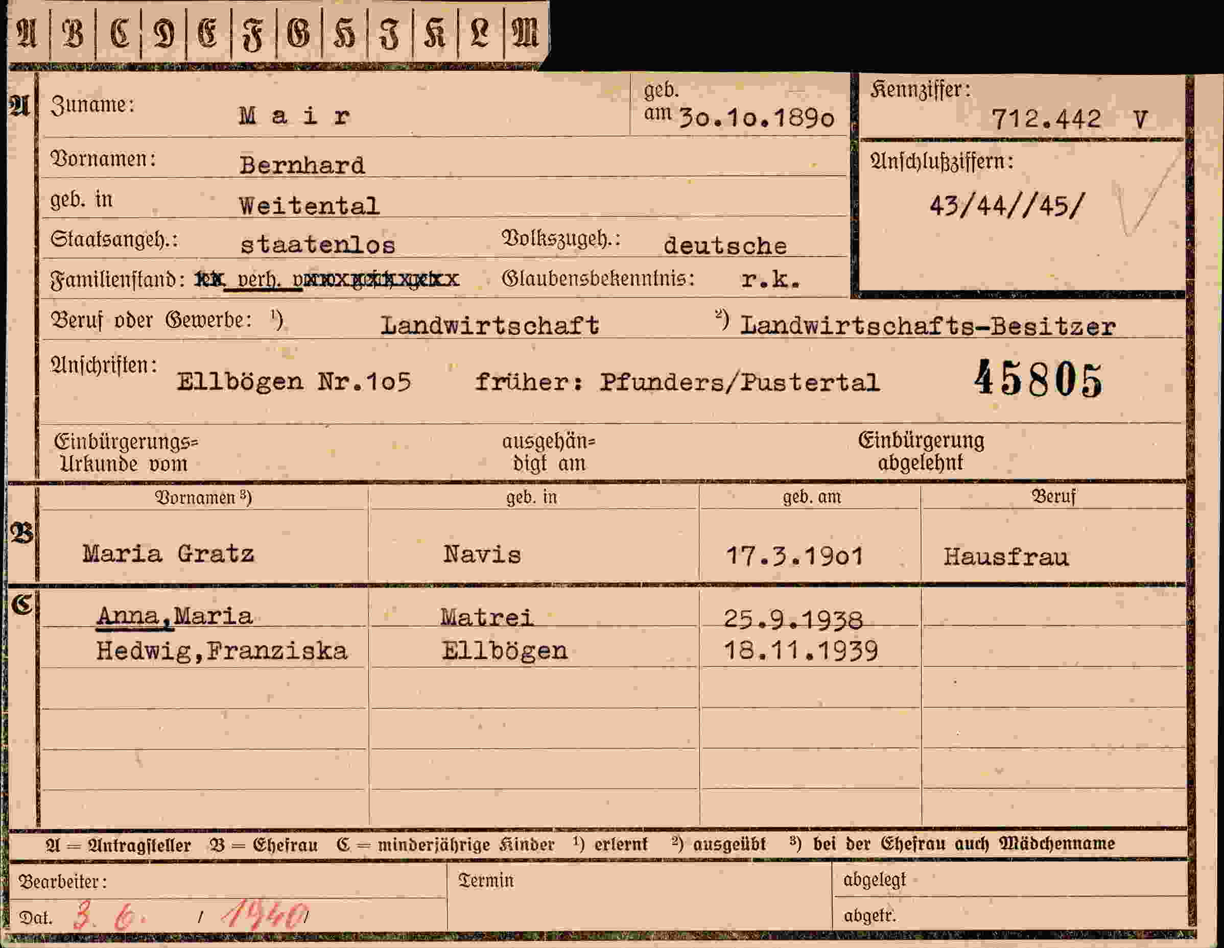 Dokument für Bernhard Mair