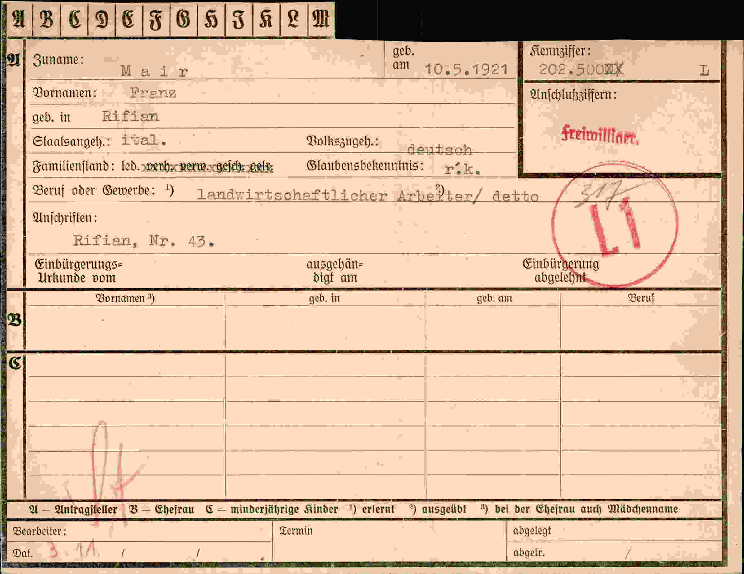Dokument für Franz Mair