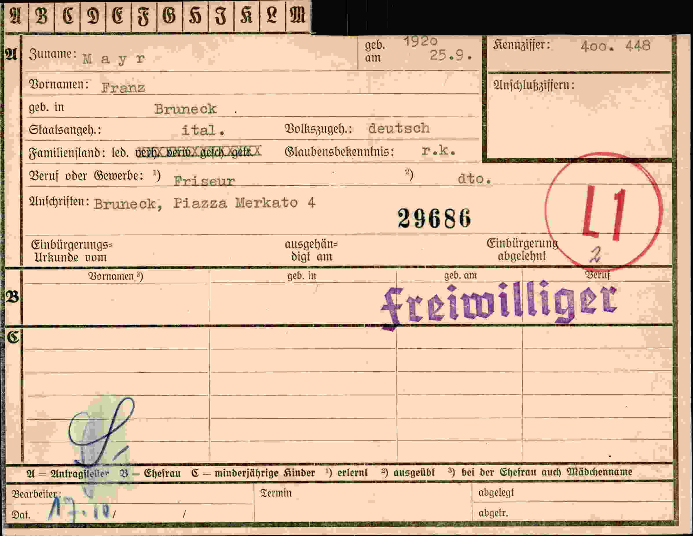 Vorderseite des Dokuments