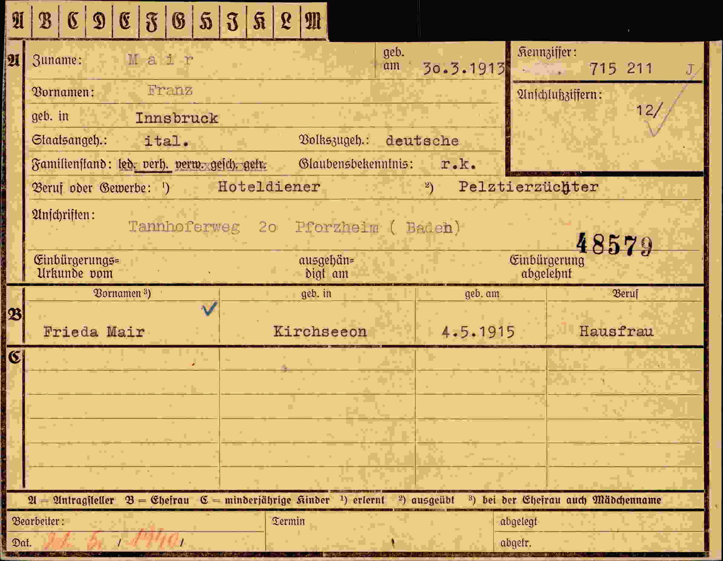 Vorderseite des Dokuments