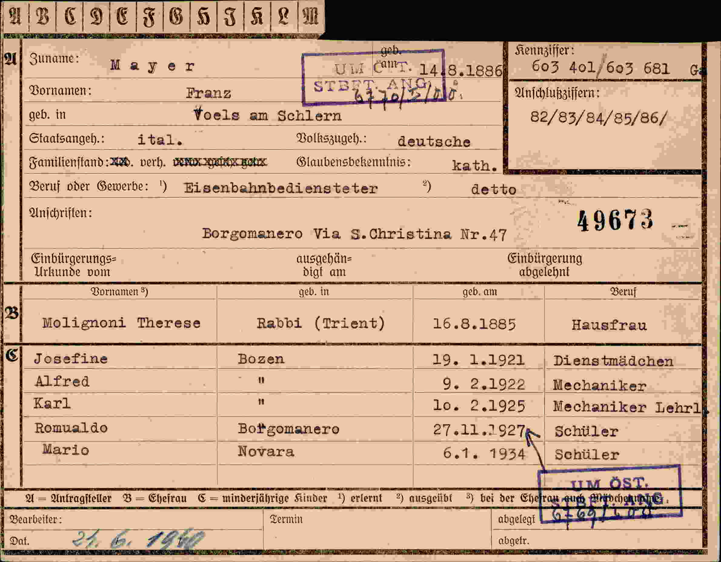 Dokument für Franz Mayer