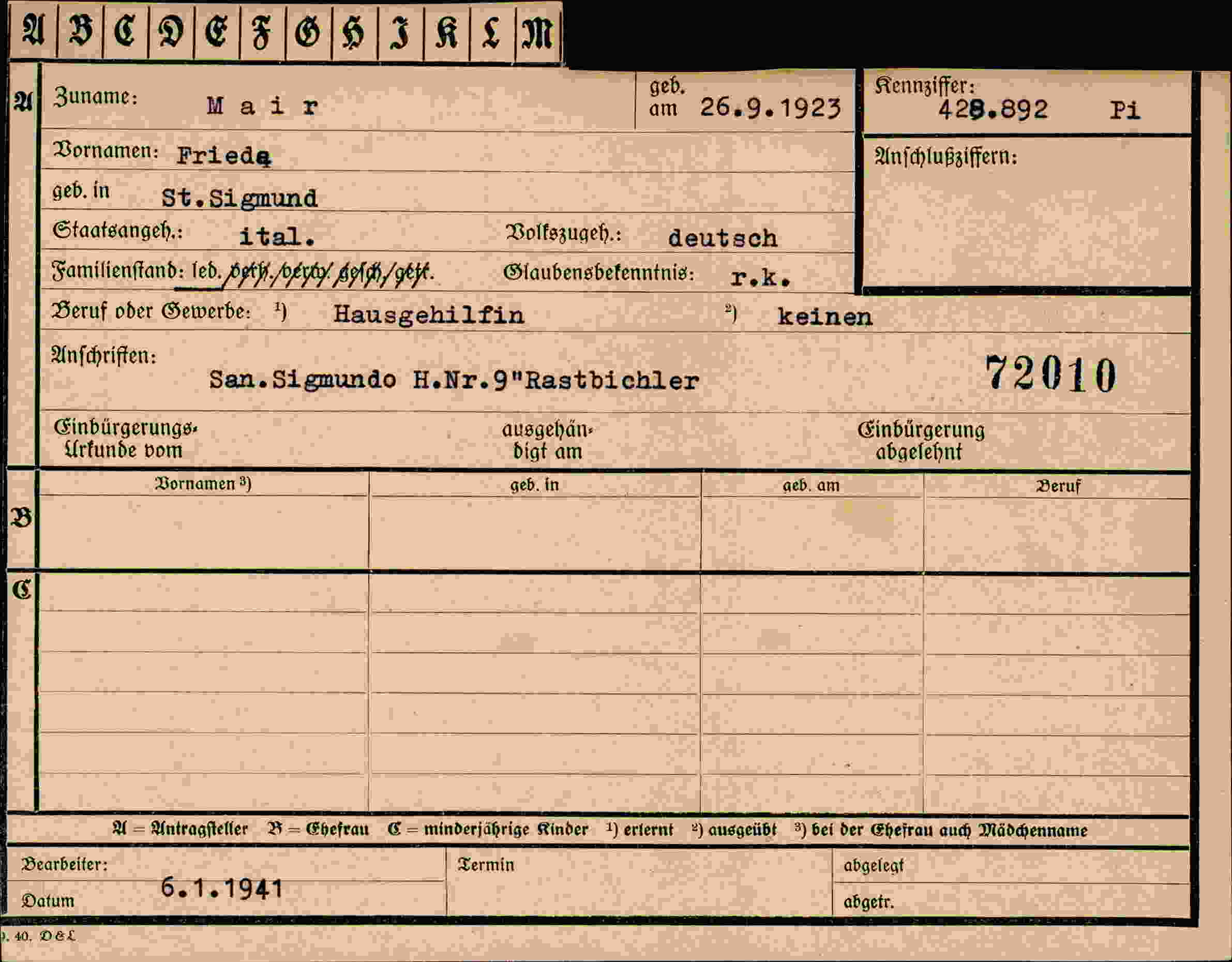 Vorderseite des Dokuments