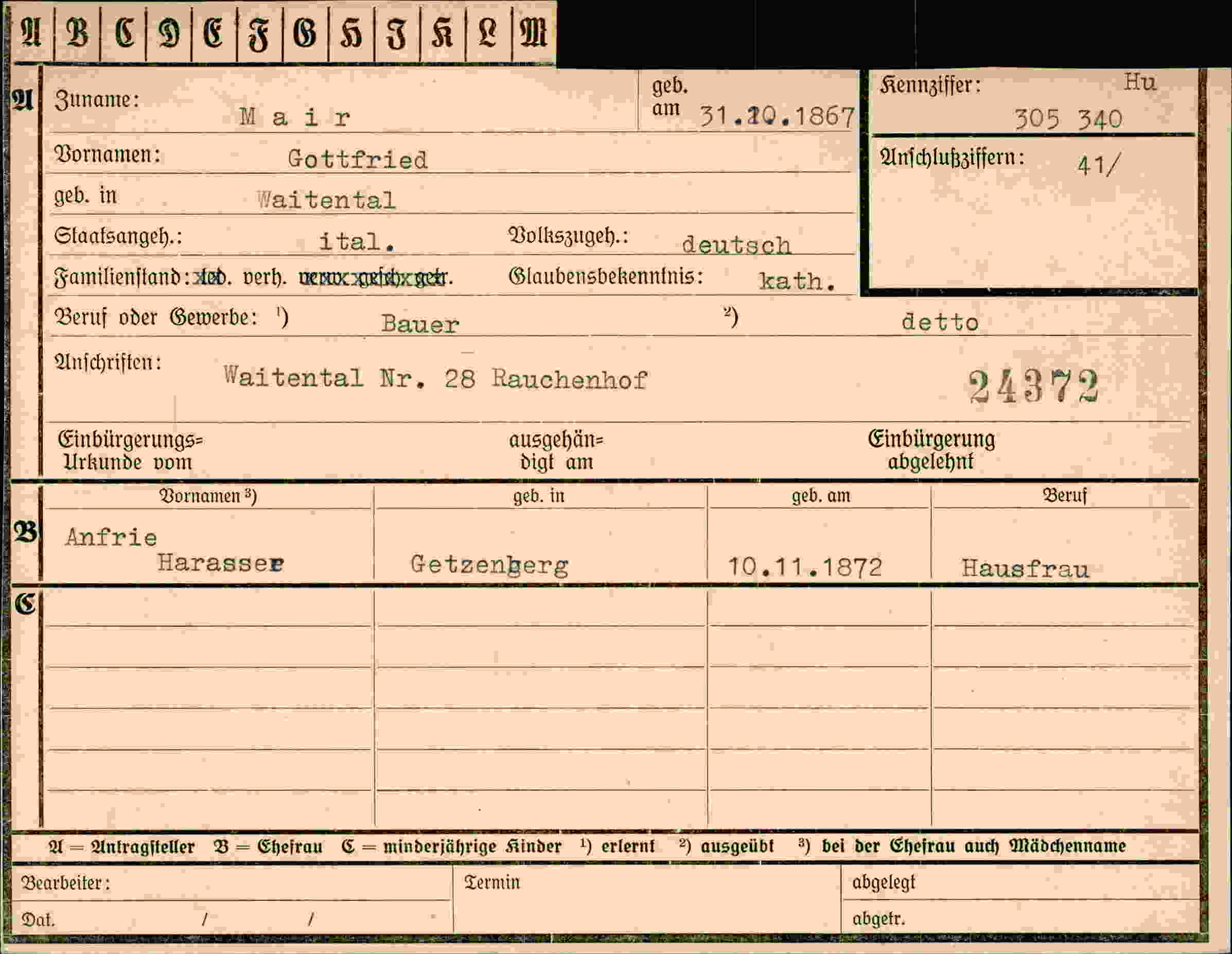 Dokument für Gottfried Mair
