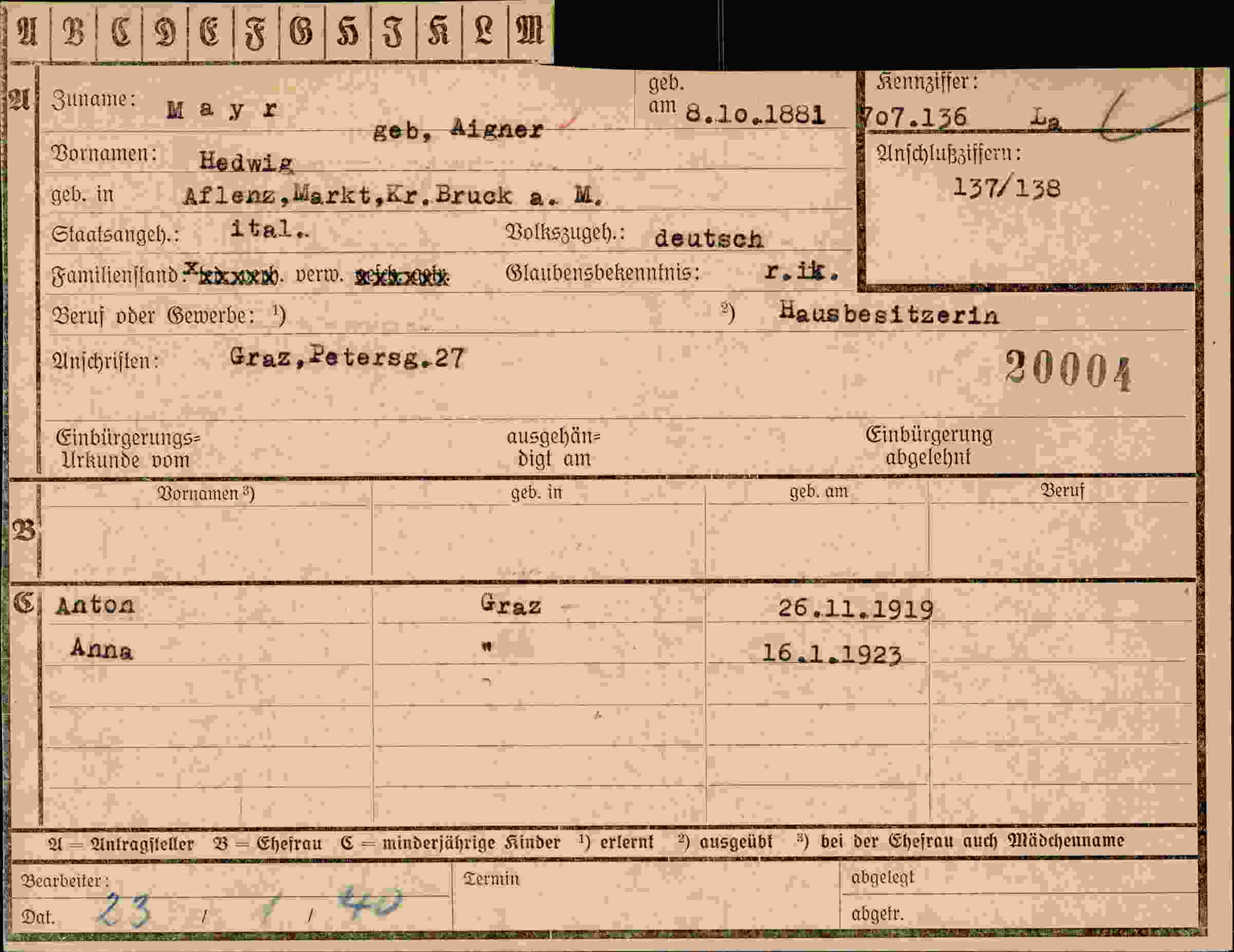 Vorderseite des Dokuments