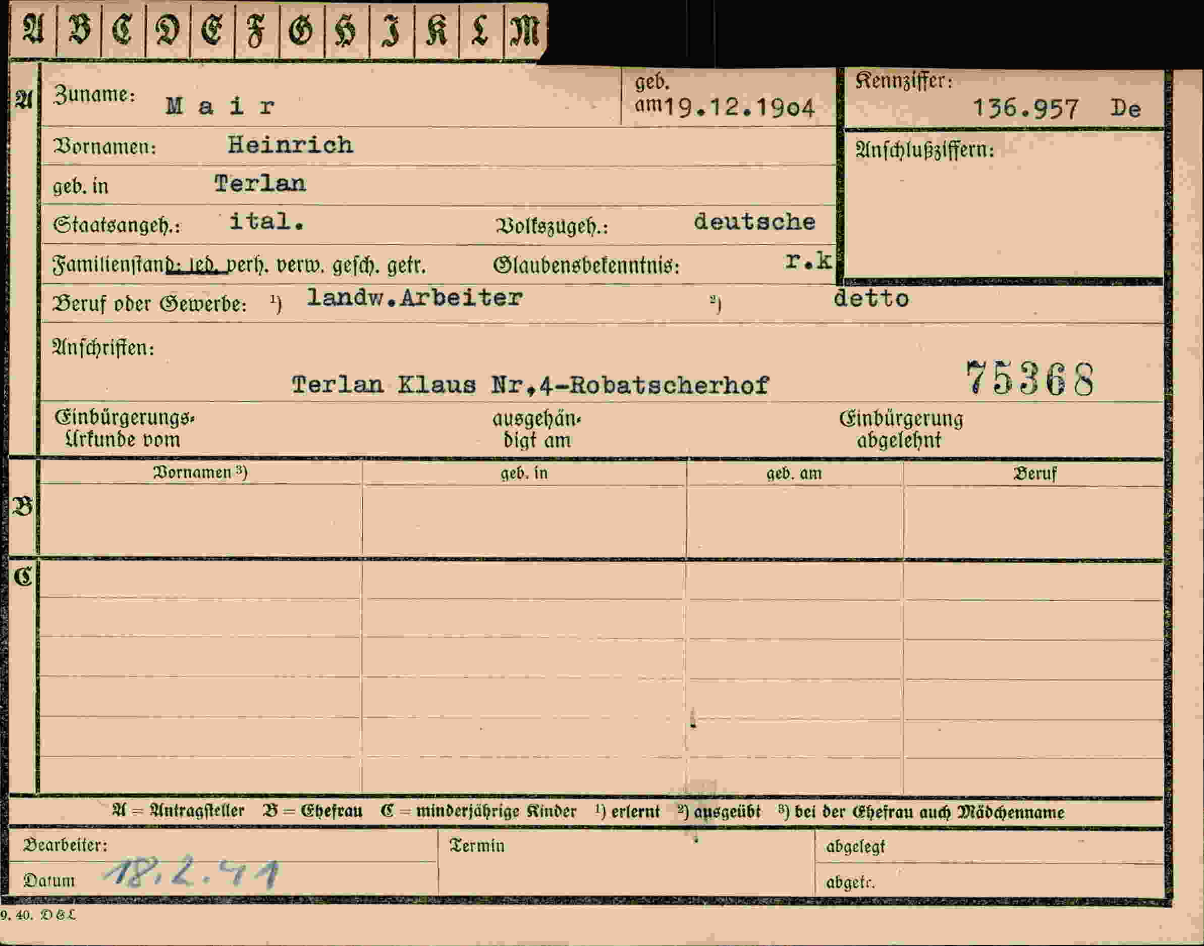 Vorderseite des Dokuments