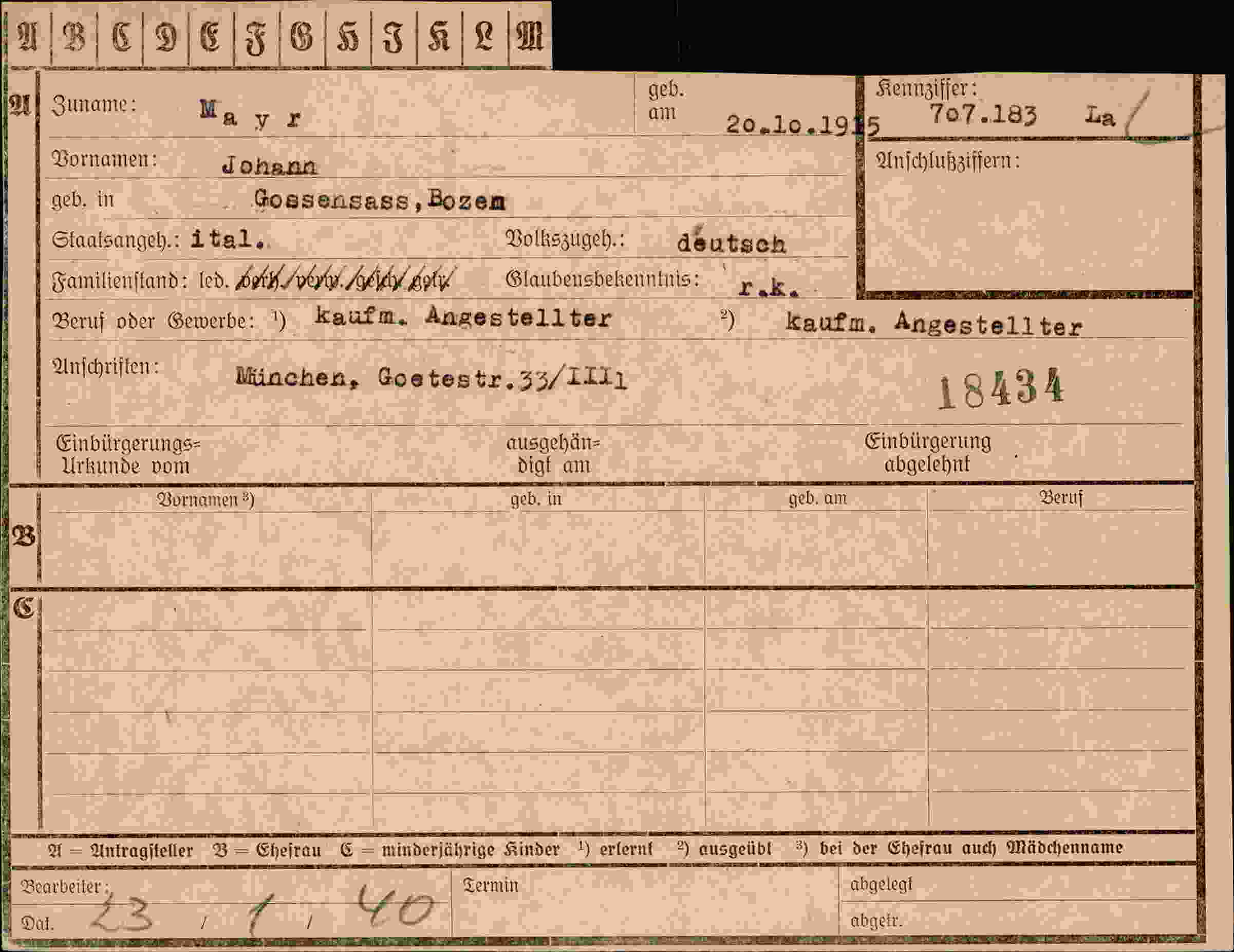 Dokument für Johann May