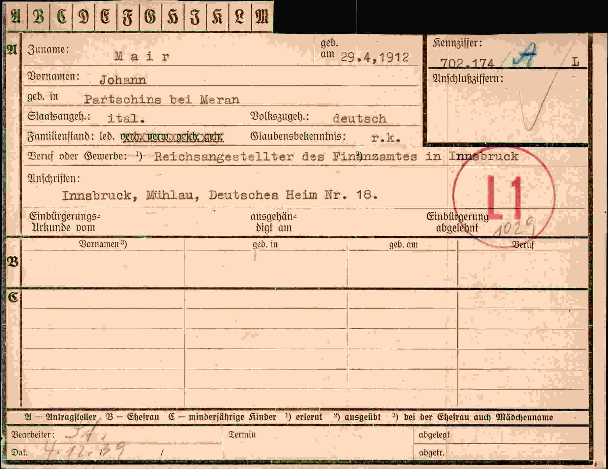 Dokument für Johann Mair