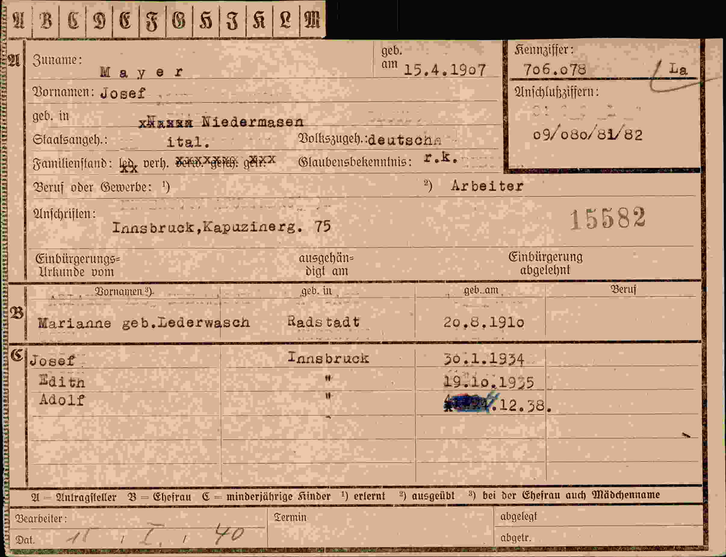 Vorderseite des Dokuments