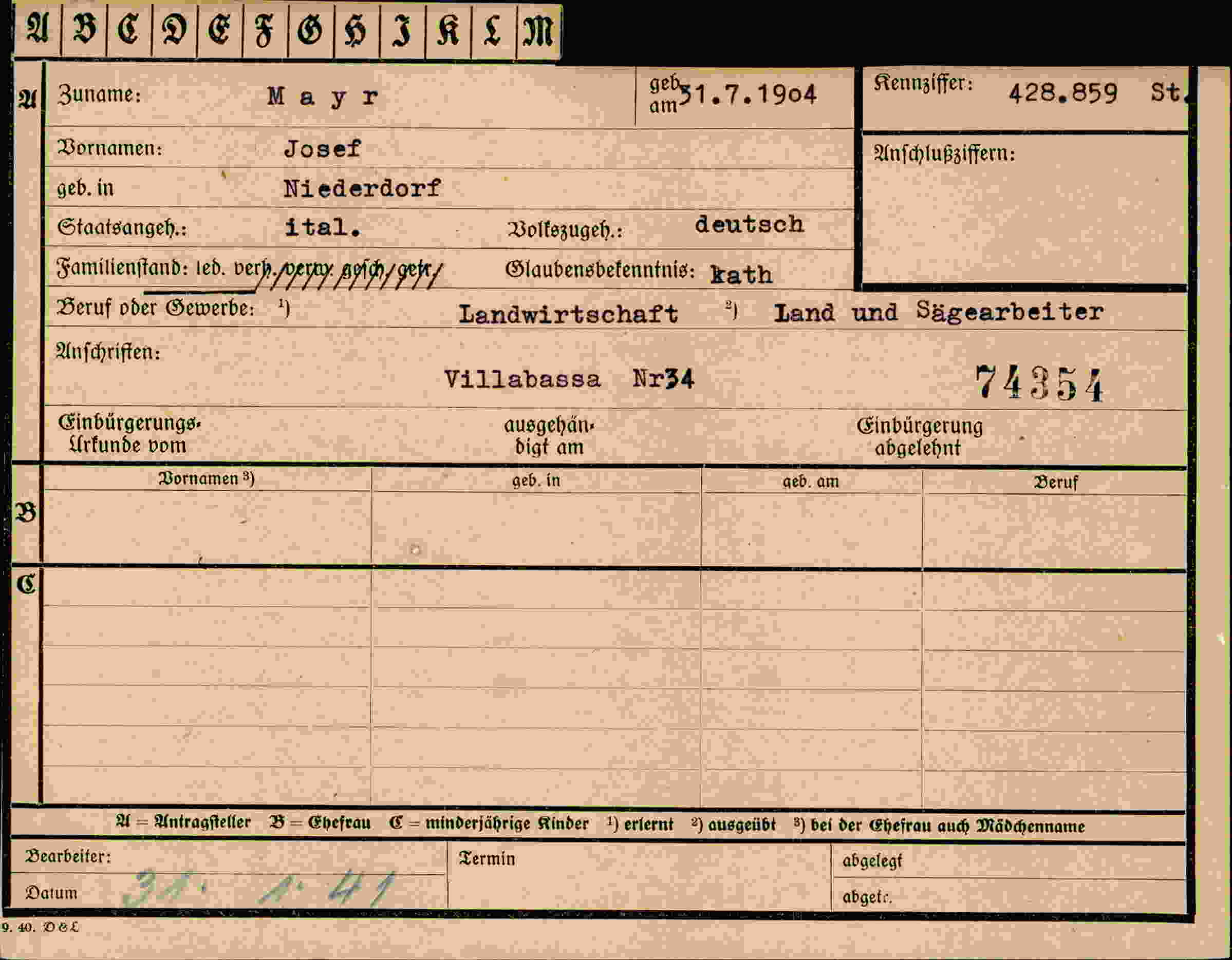 Vorderseite des Dokuments