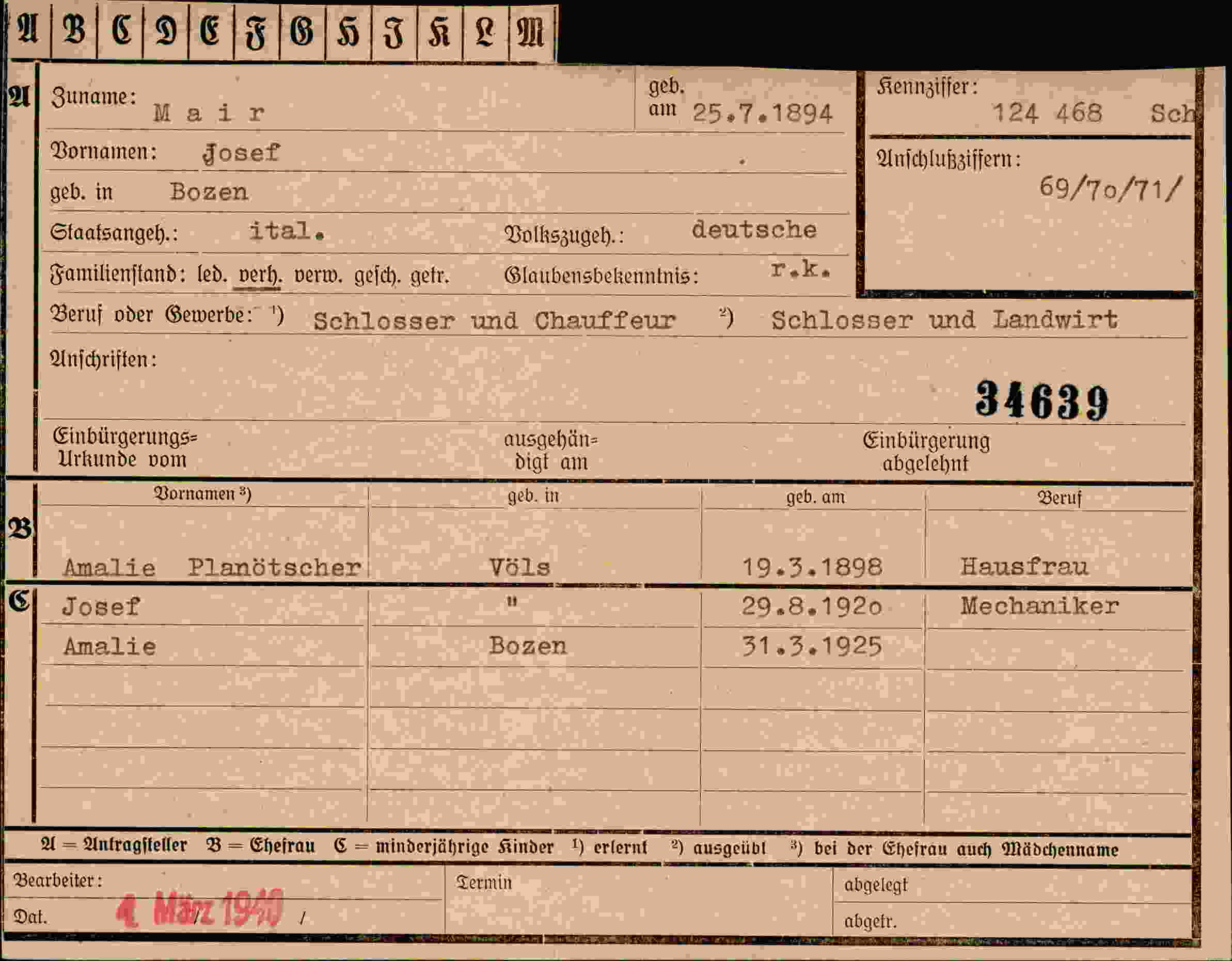 Dokument für Josef Mair