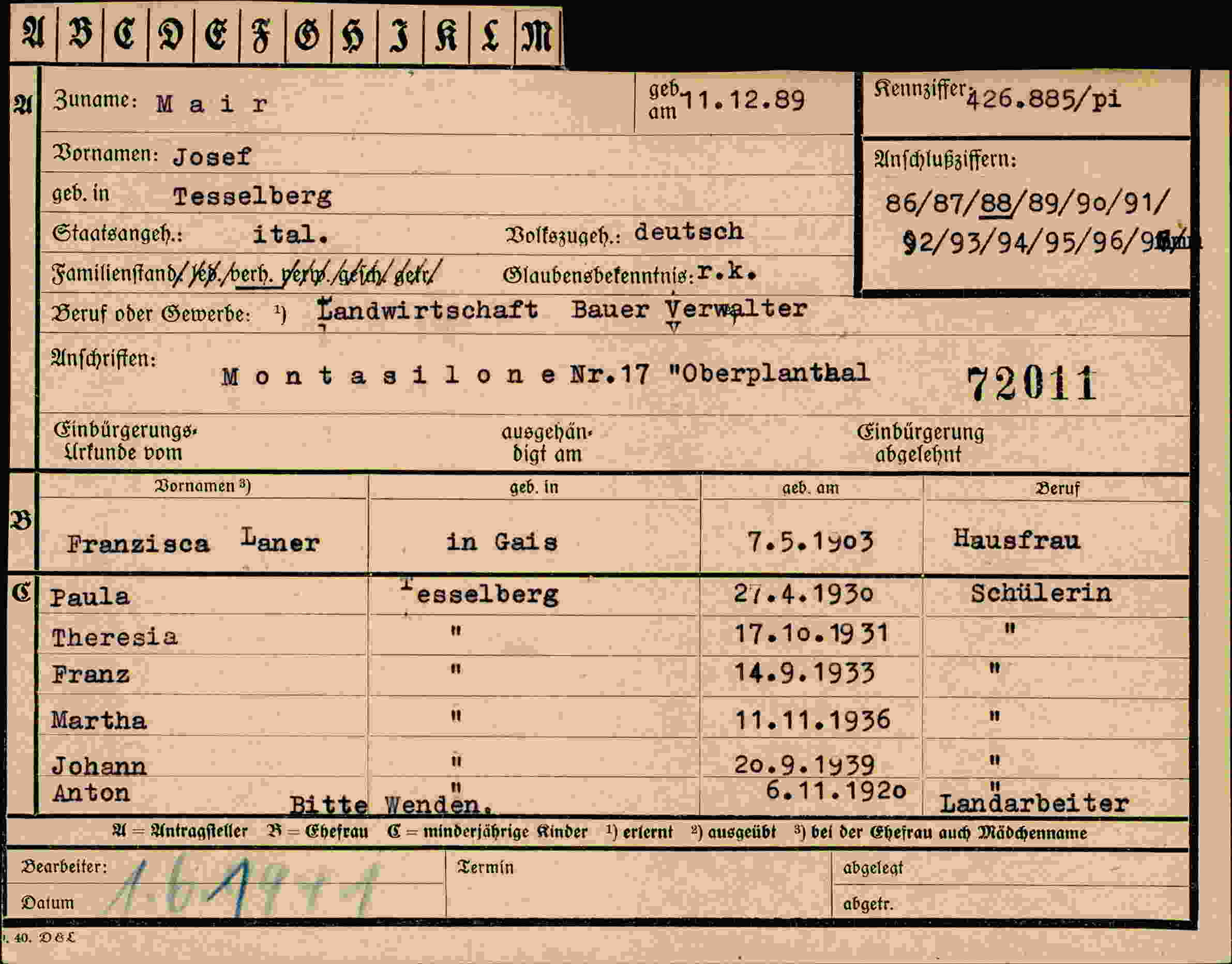Dokument für Josef Mair