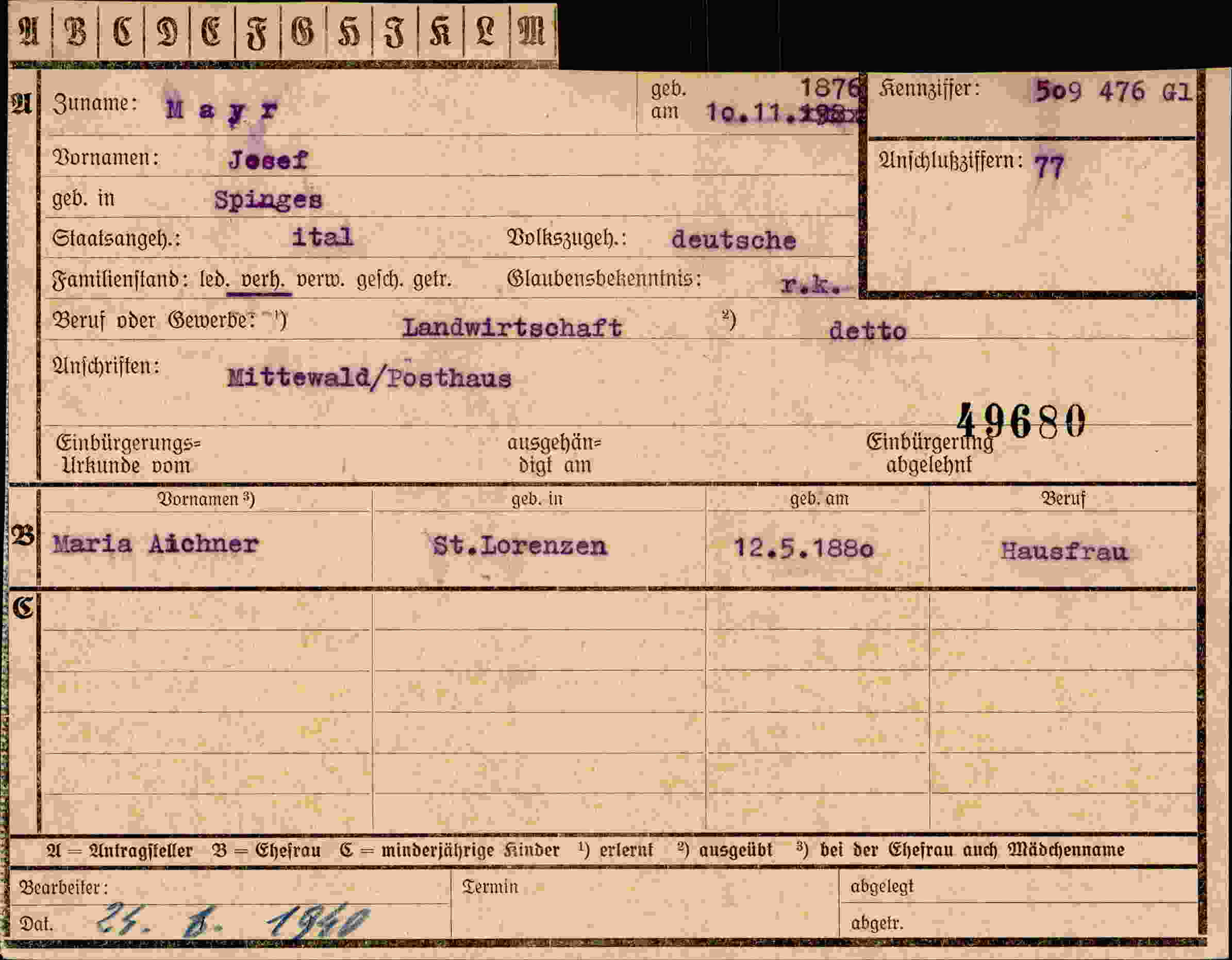 Vorderseite des Dokuments