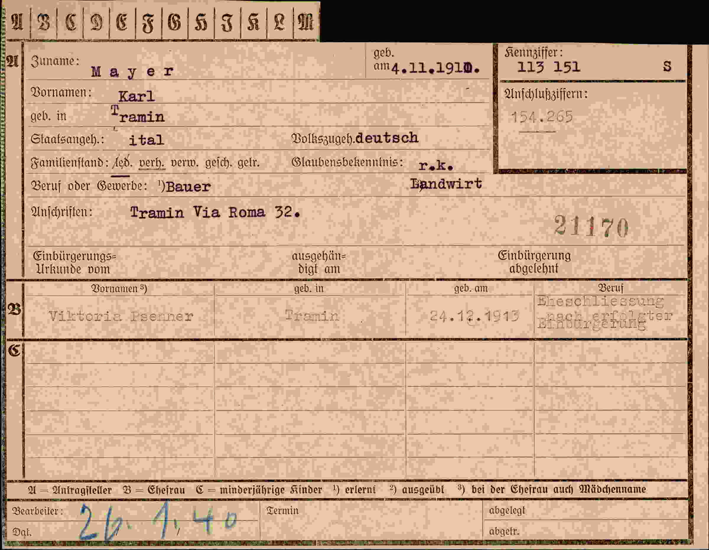 Vorderseite des Dokuments