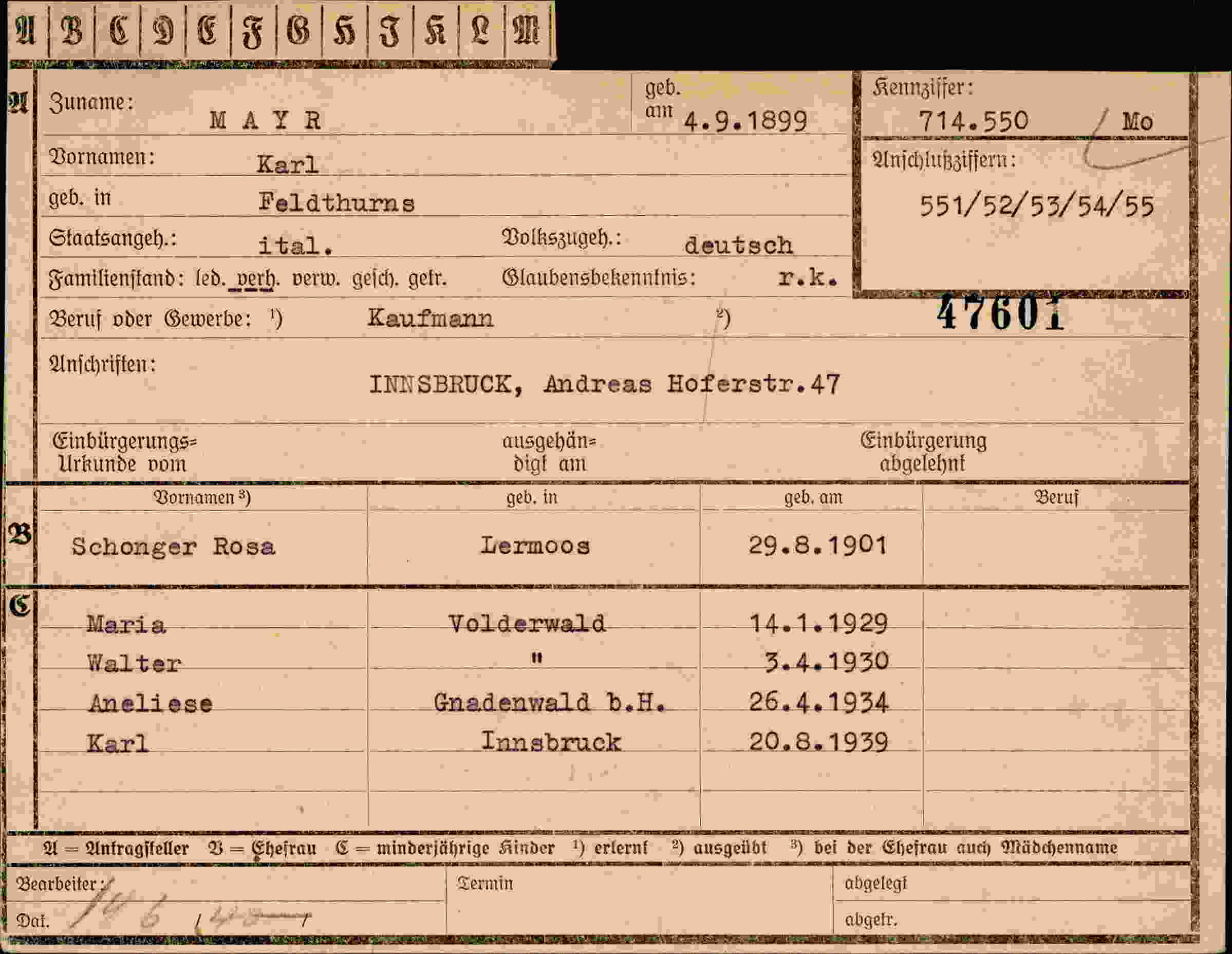 Vorderseite des Dokuments