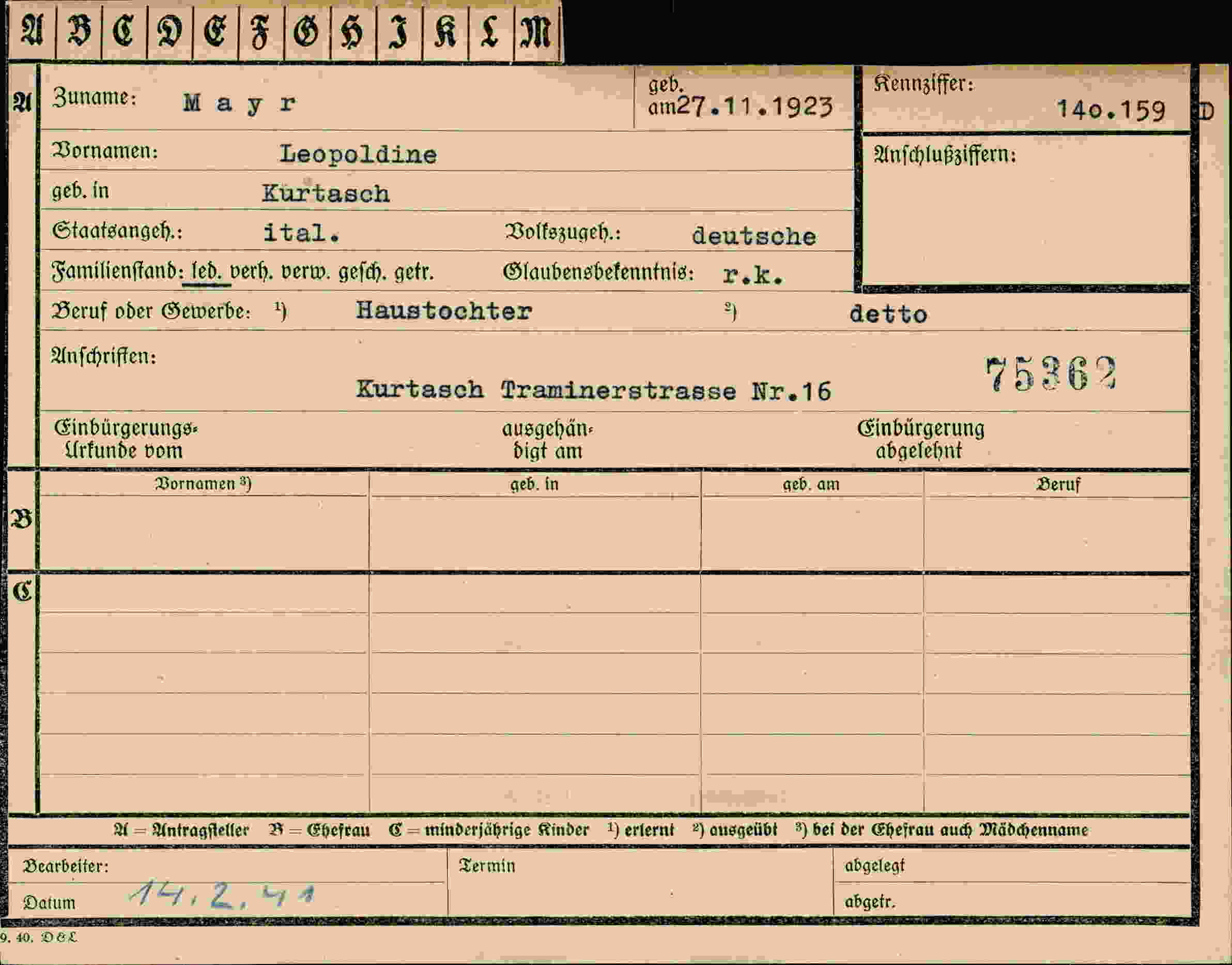 Vorderseite des Dokuments