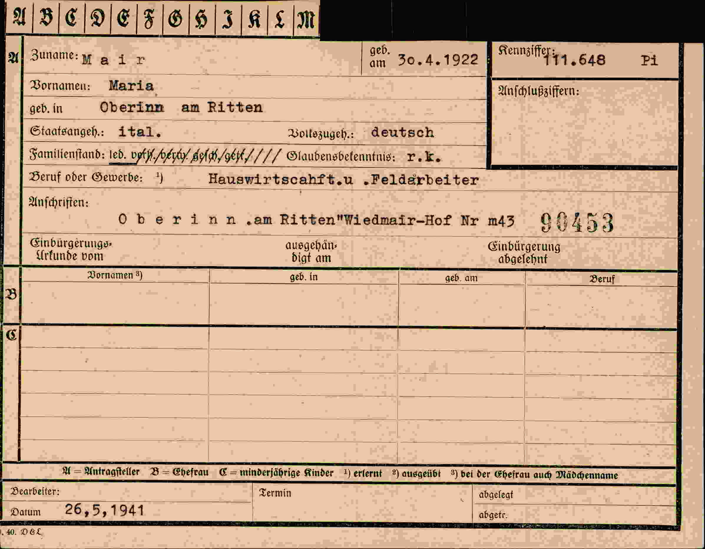 Vorderseite des Dokuments