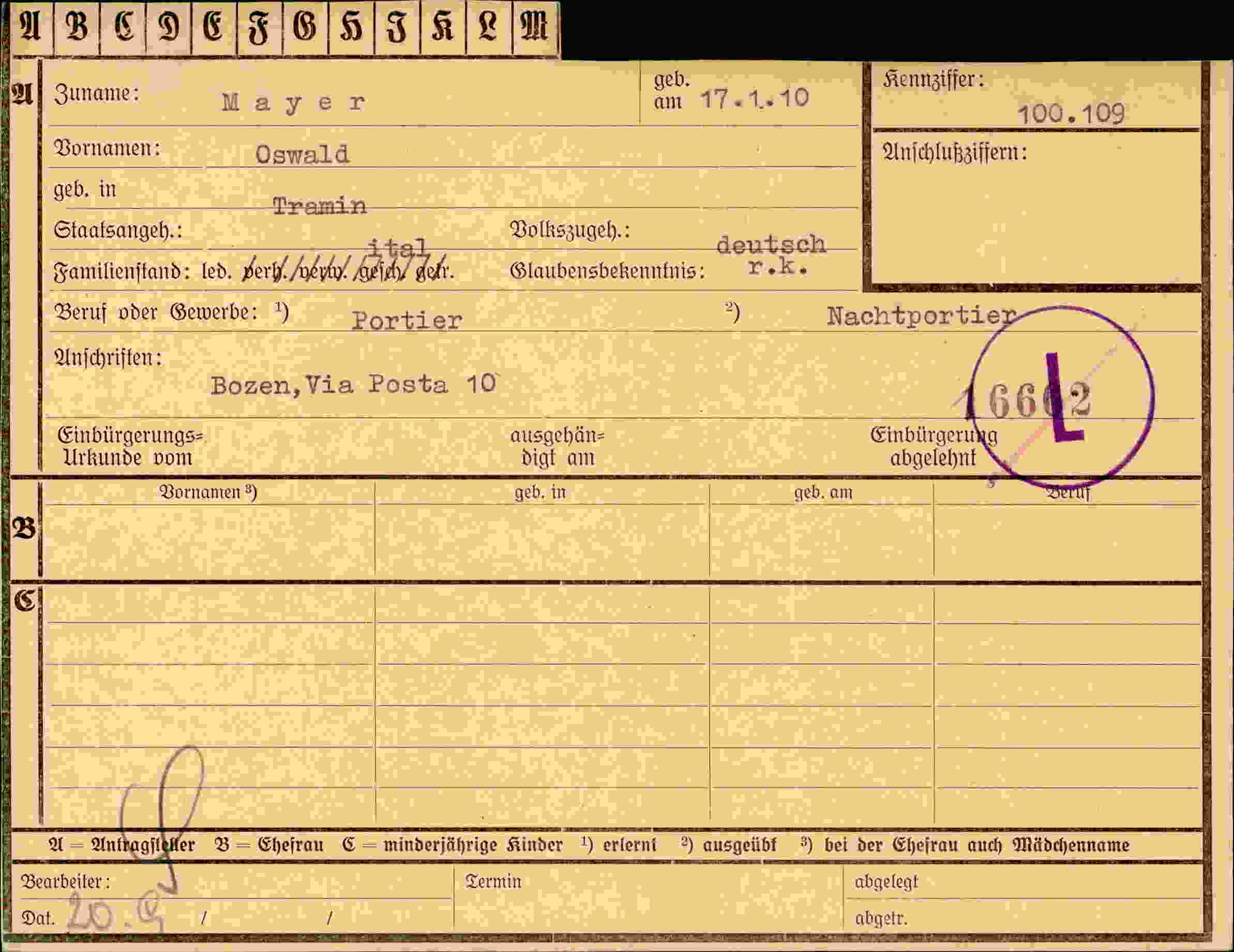Dokument für Oswald Mayer