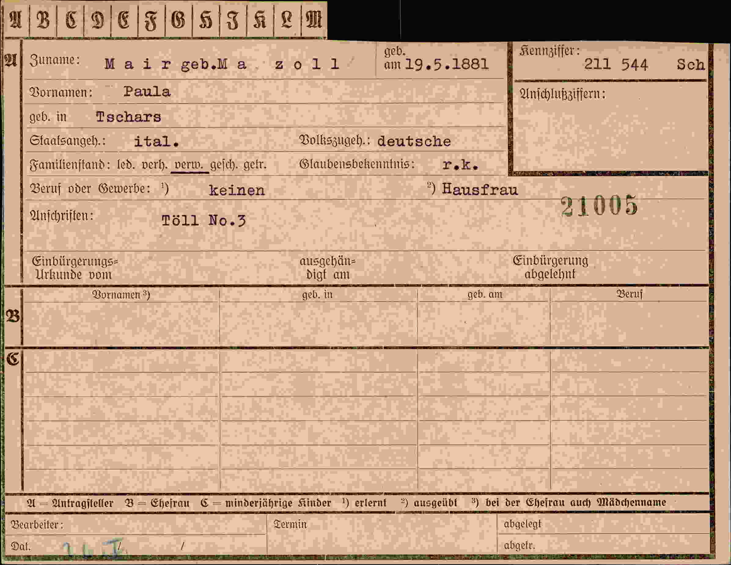 Vorderseite des Dokuments