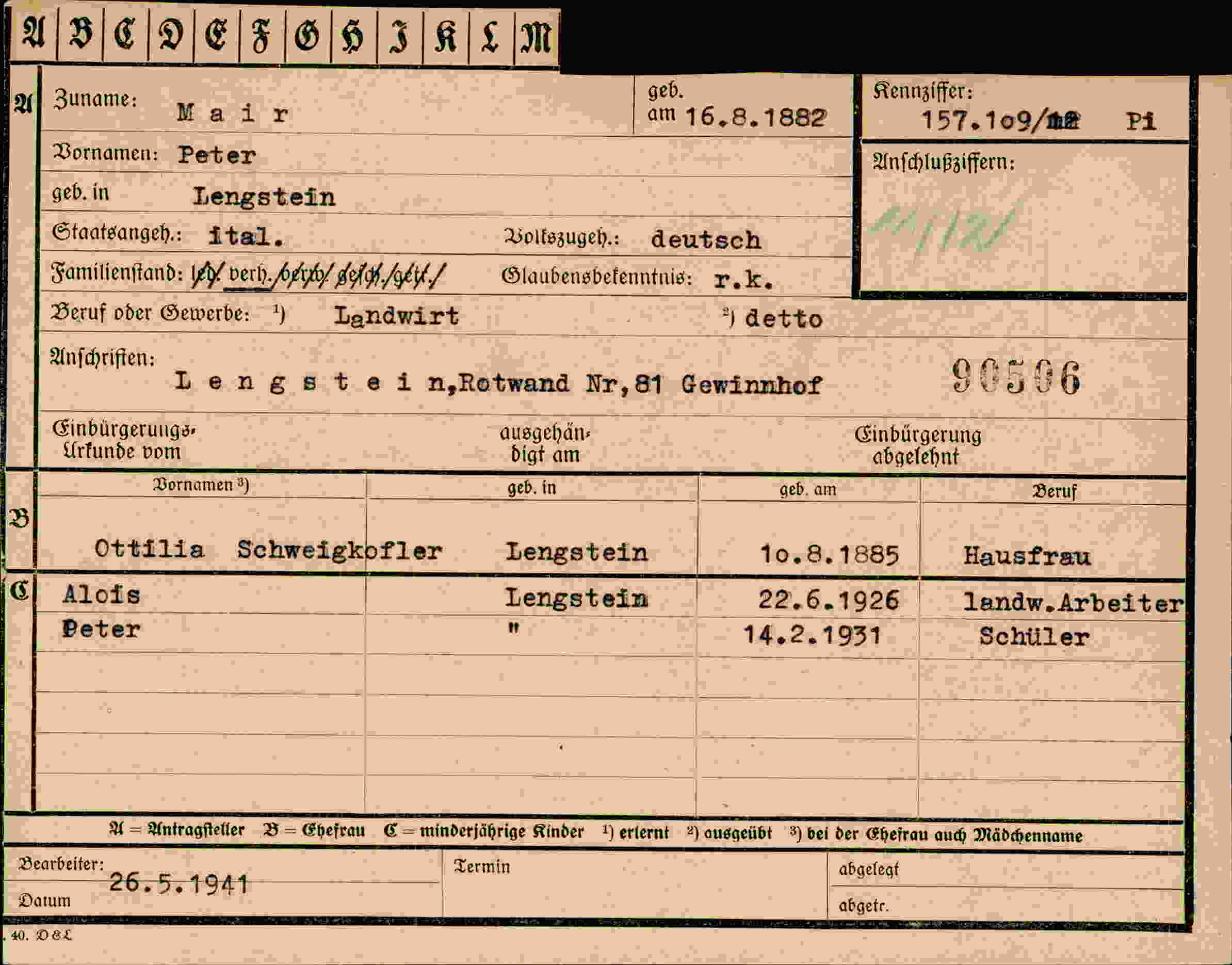 Vorderseite des Dokuments