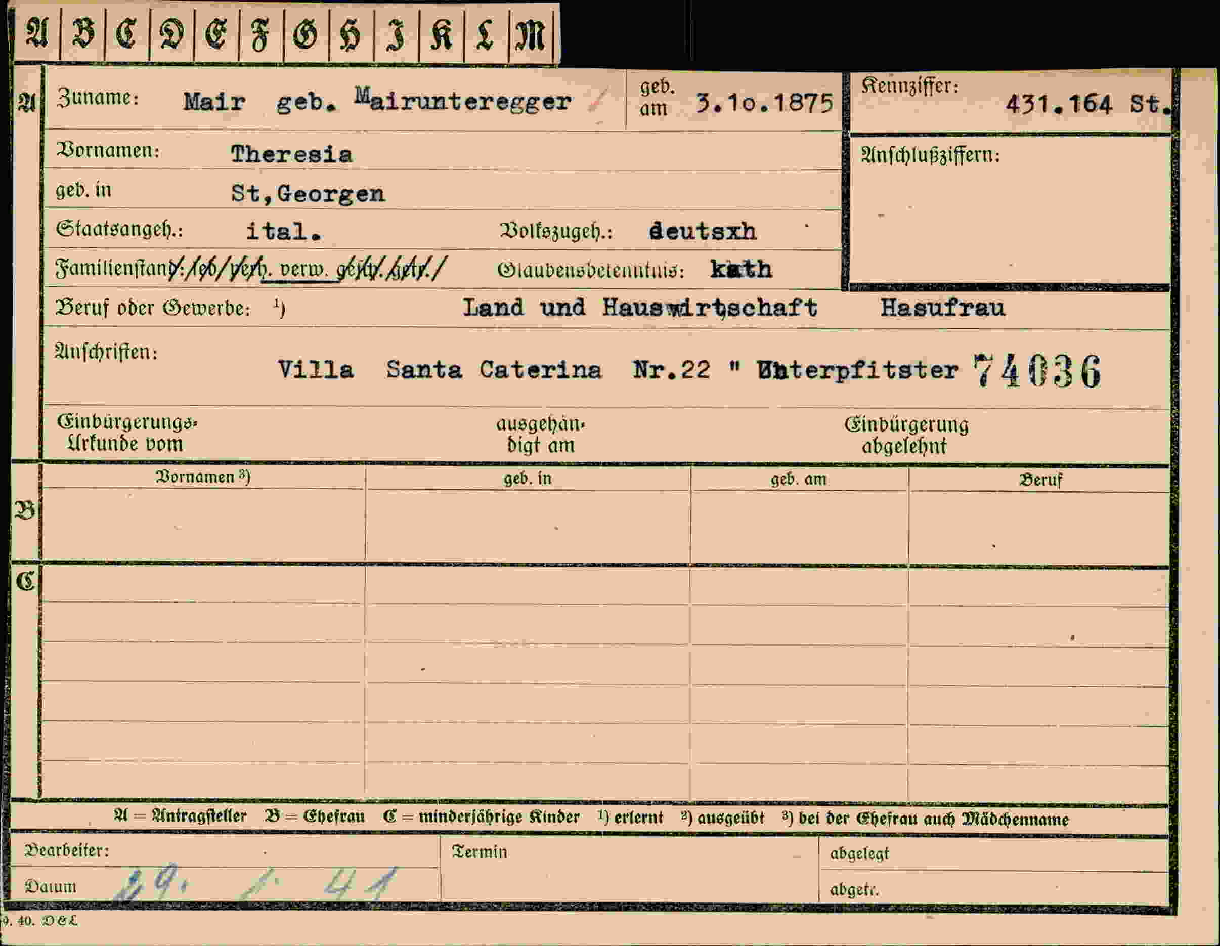 Vorderseite des Dokuments