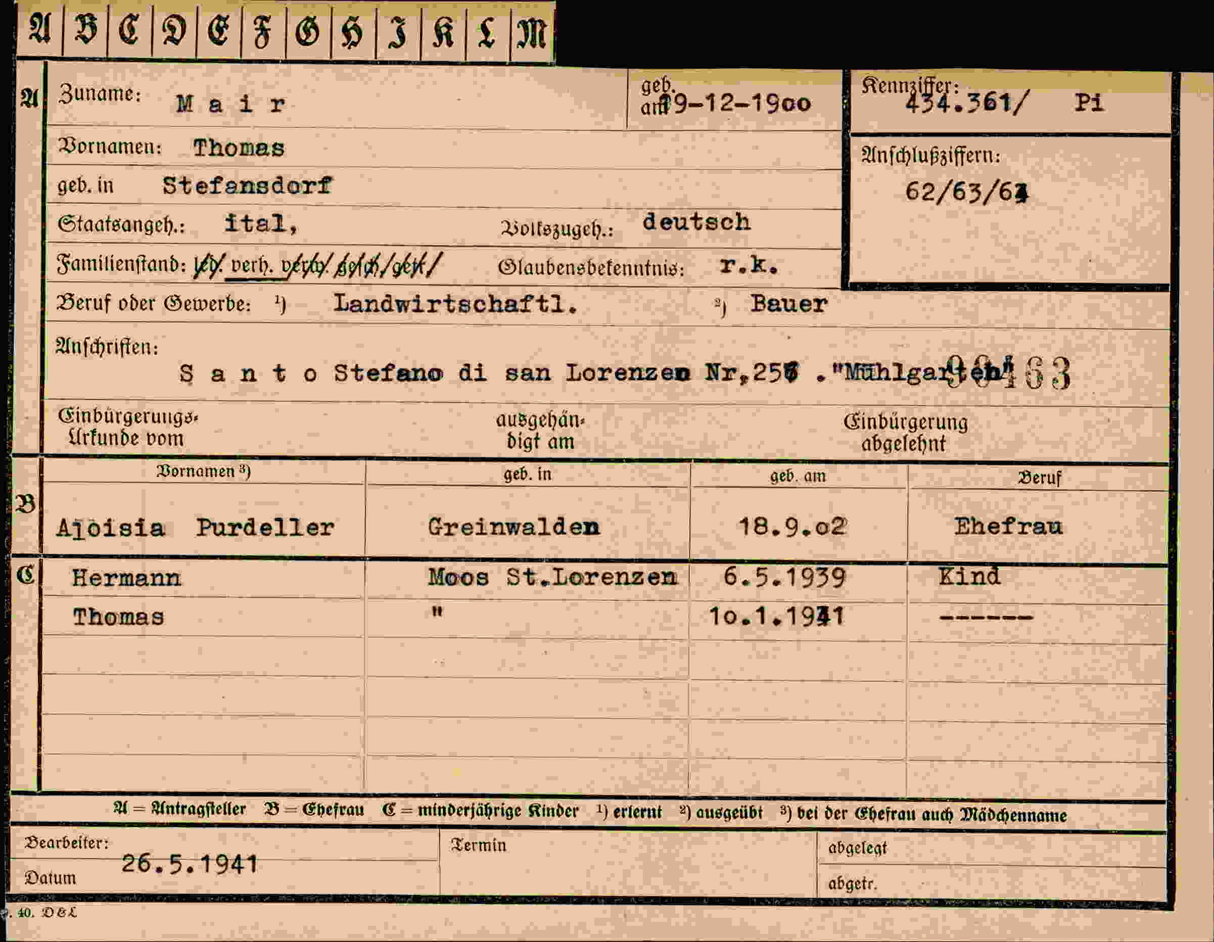 Vorderseite des Dokuments