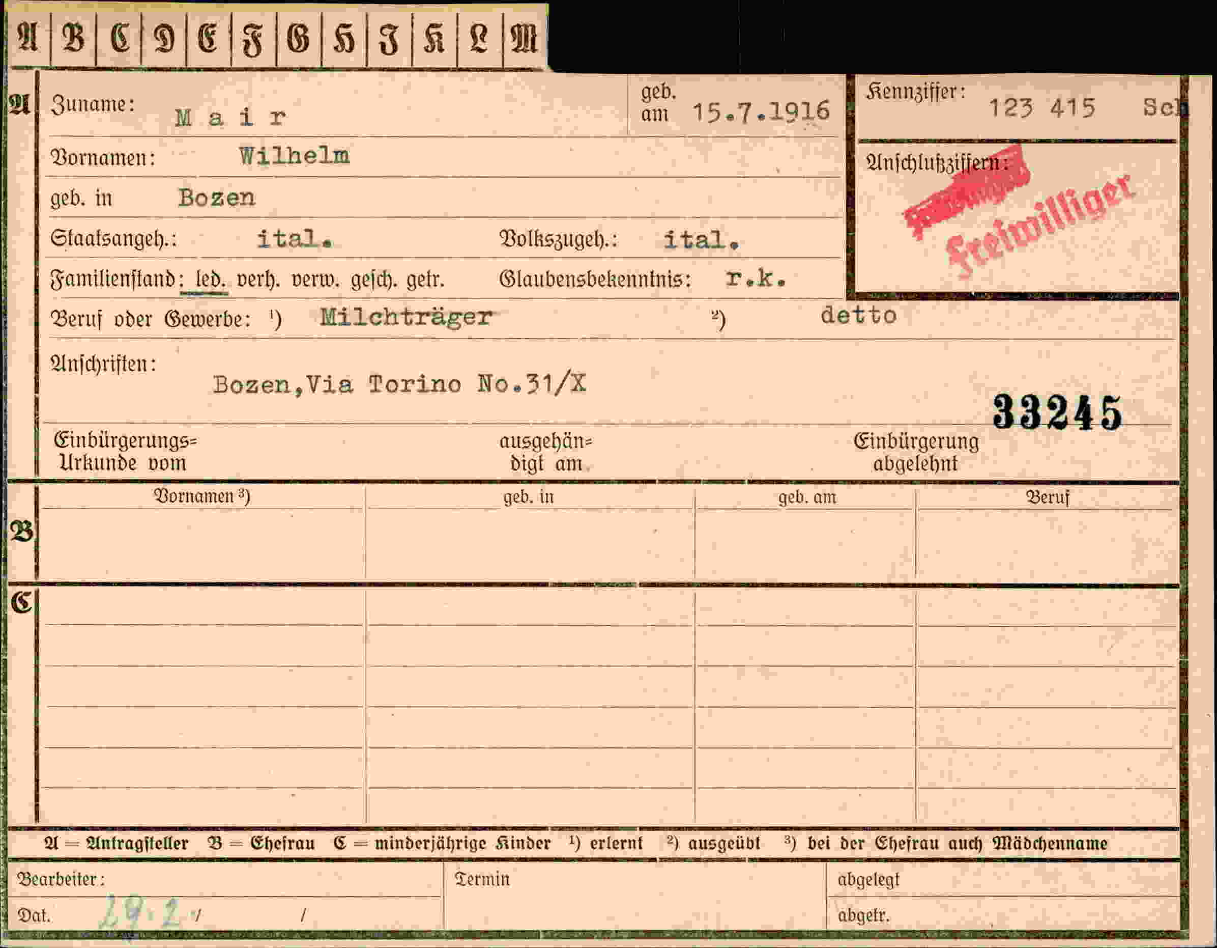 Dokument für Wilhelm Mair