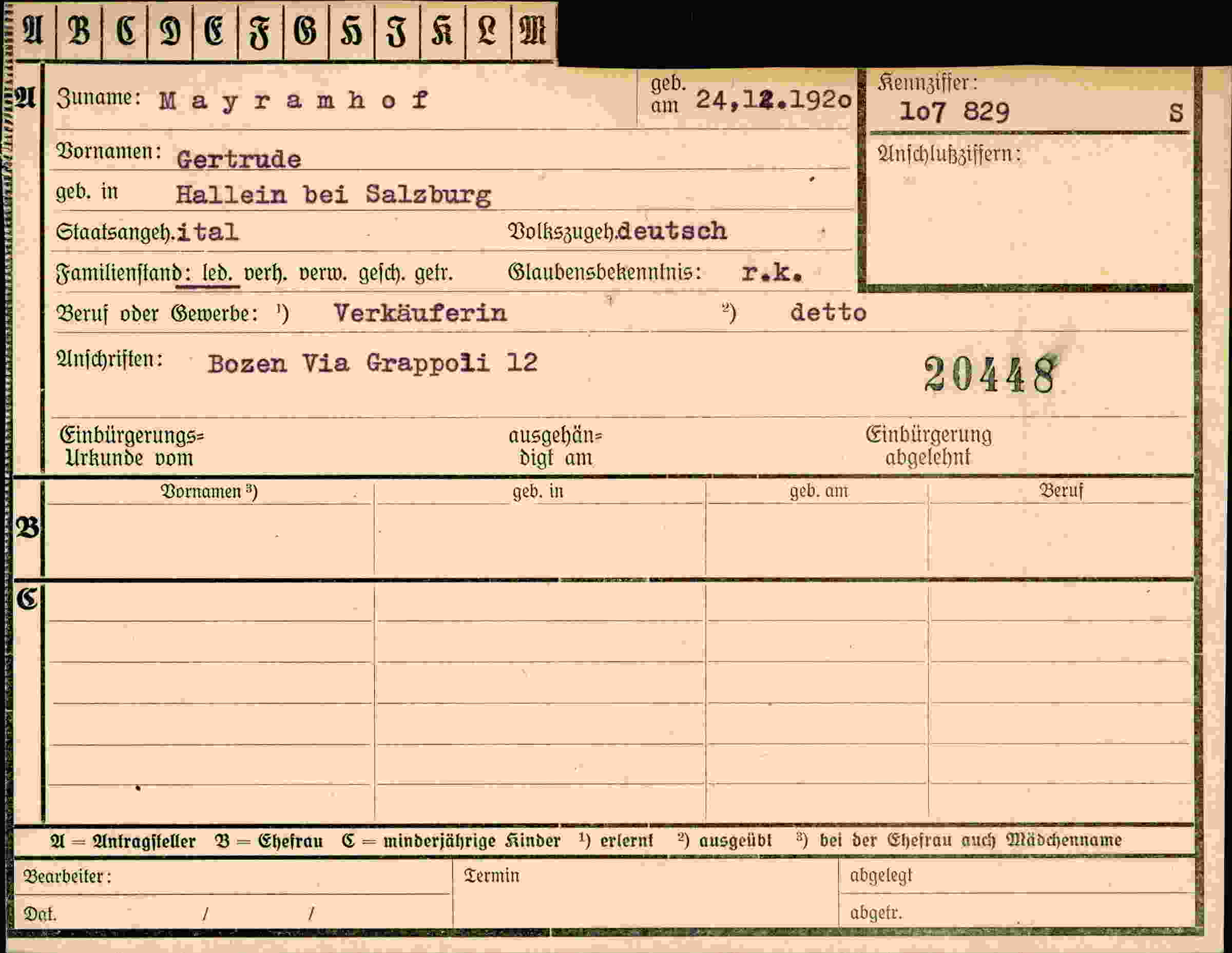 Dokument für Gertrude Mayramhof