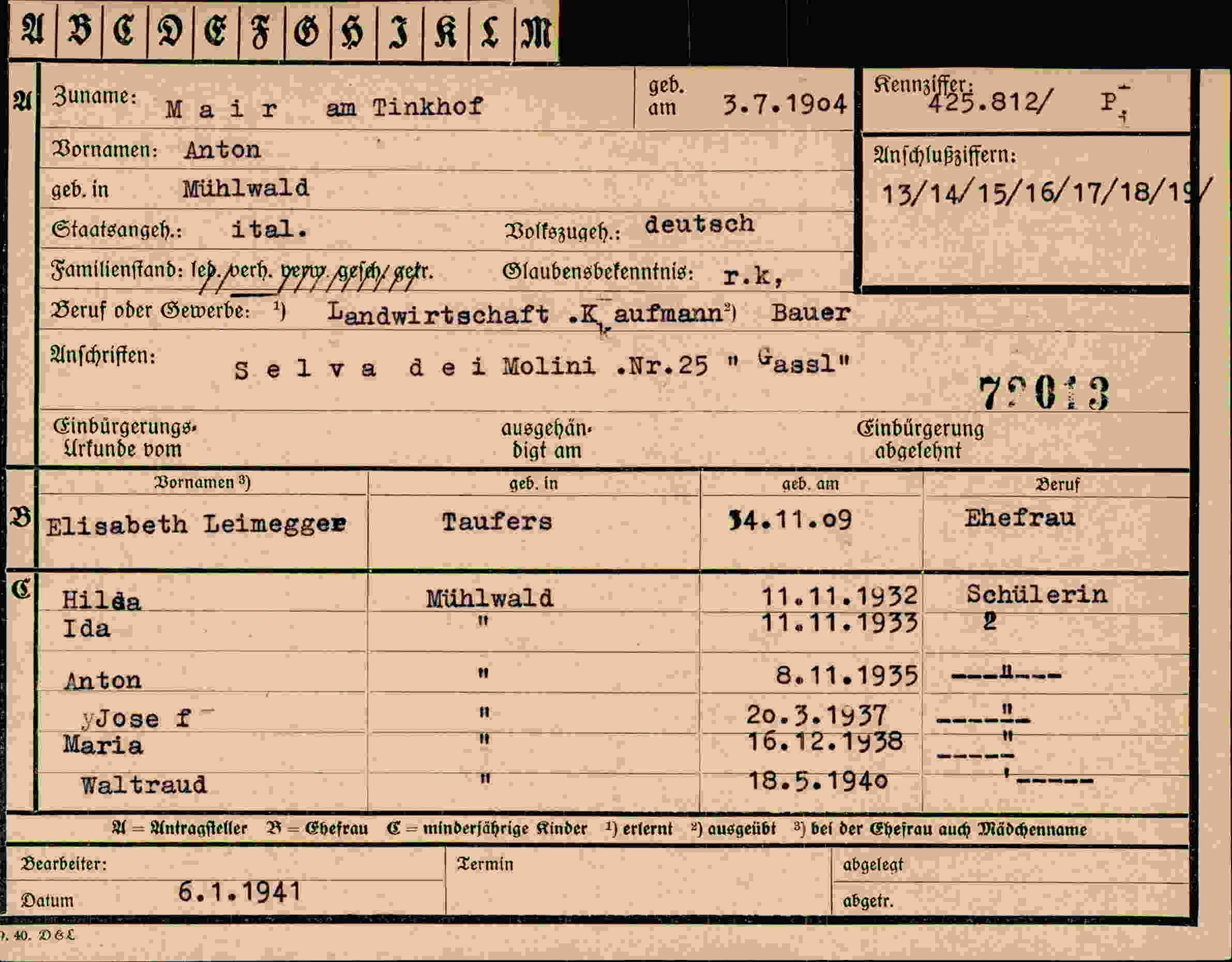 Dokument für Anton Mair
