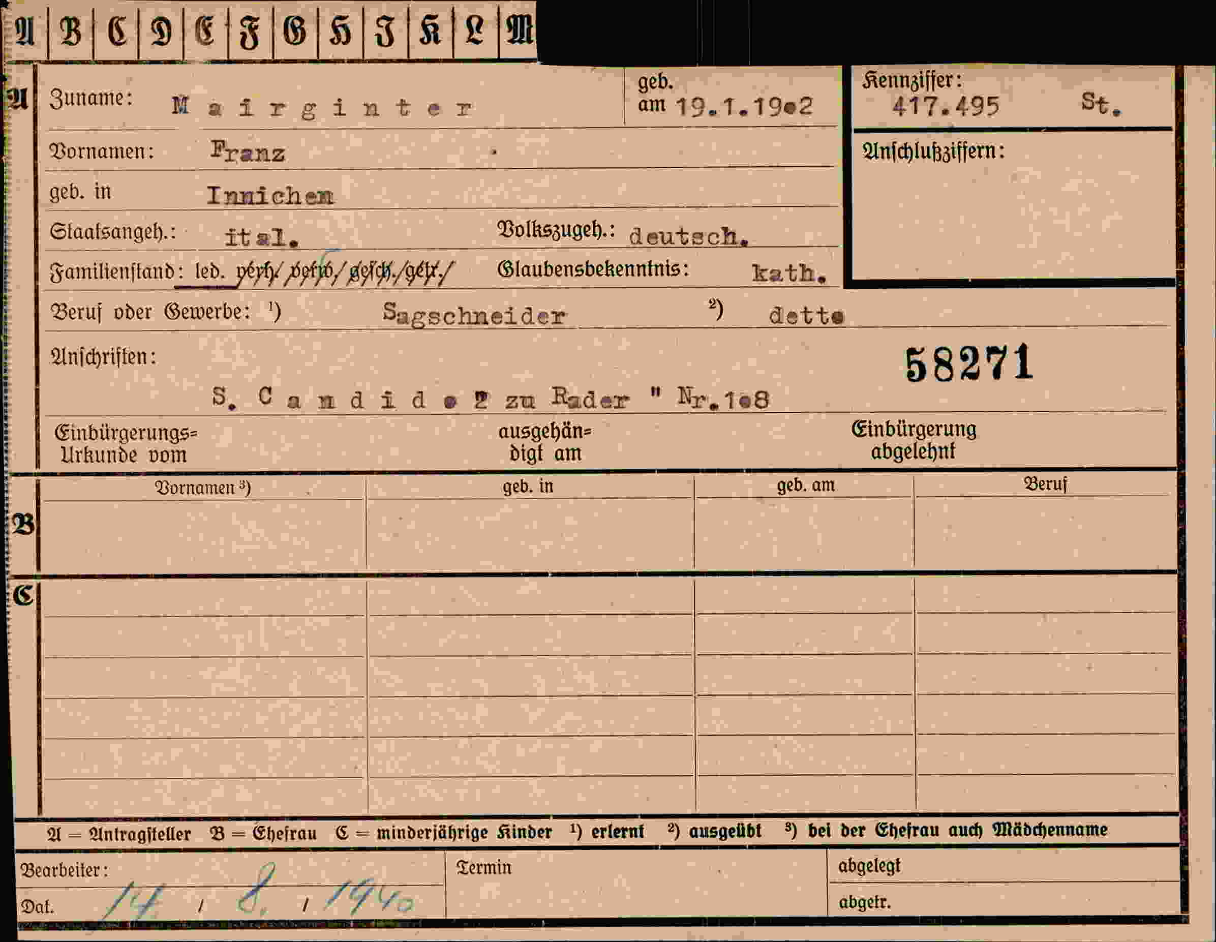 Dokument für Franz Maÿrginter