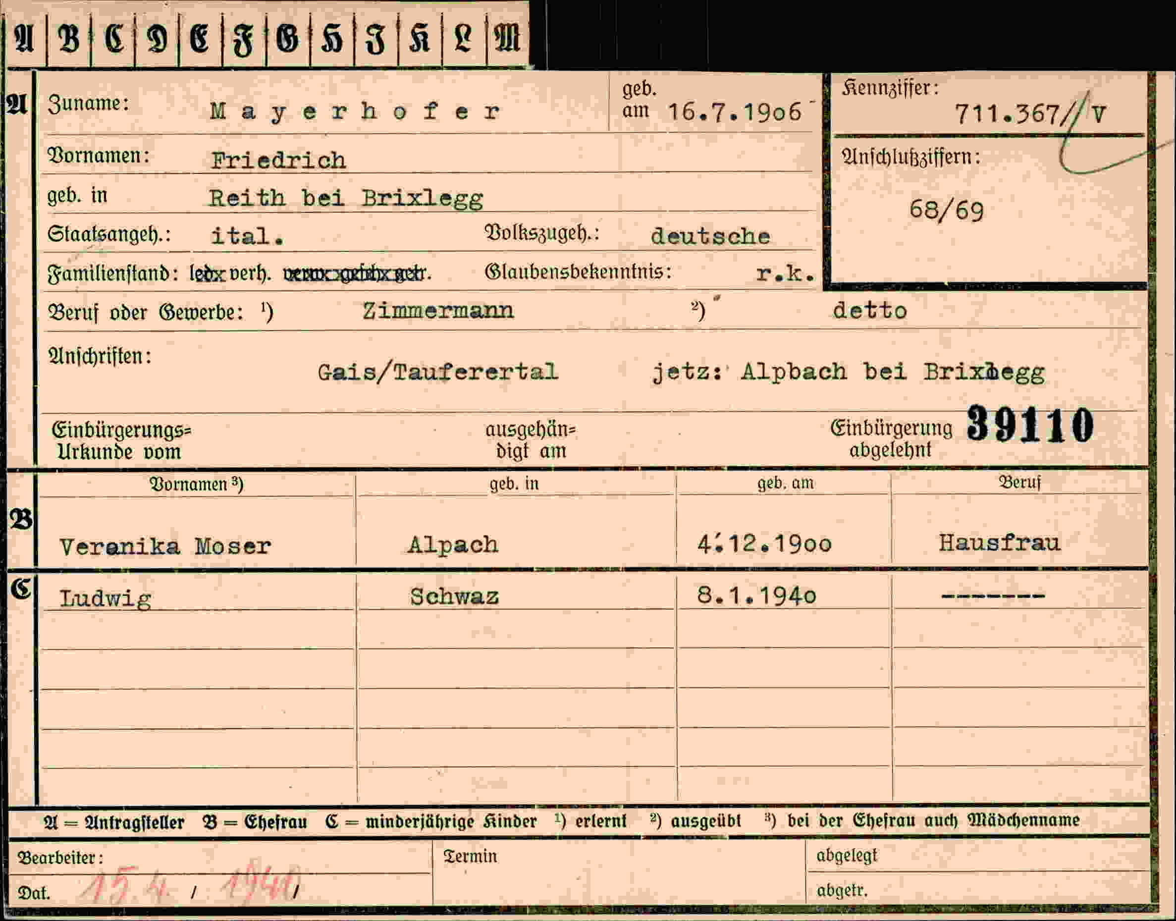 Dokument für Friedrich Mayerhofer