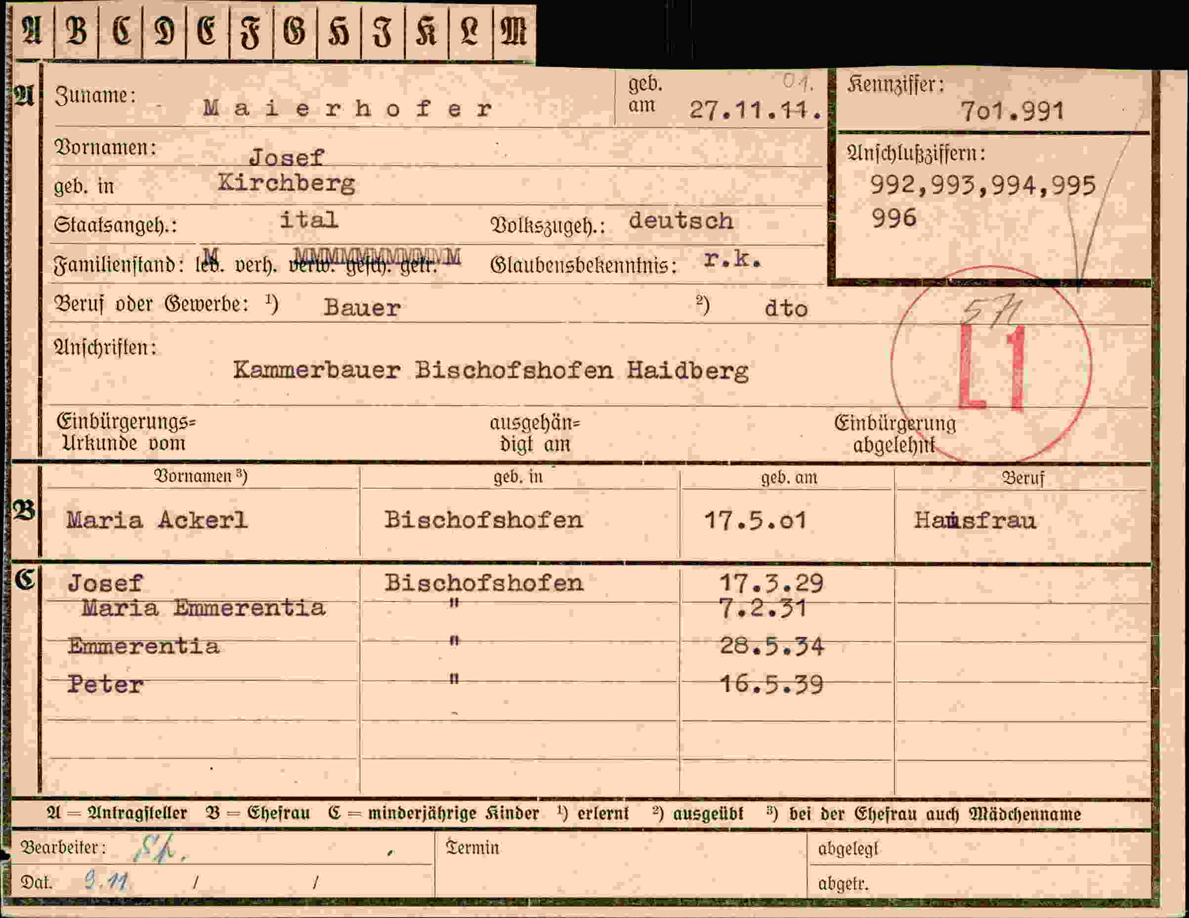 Dokument für Josef Maierhofer