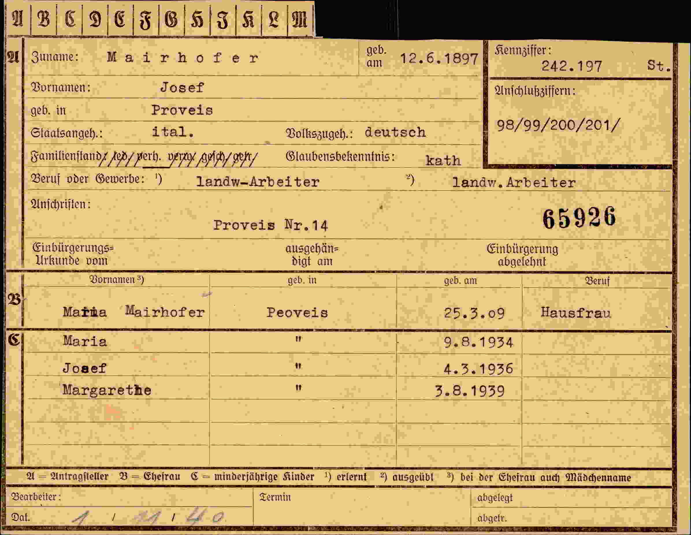 Dokument für Josef Mairhofer