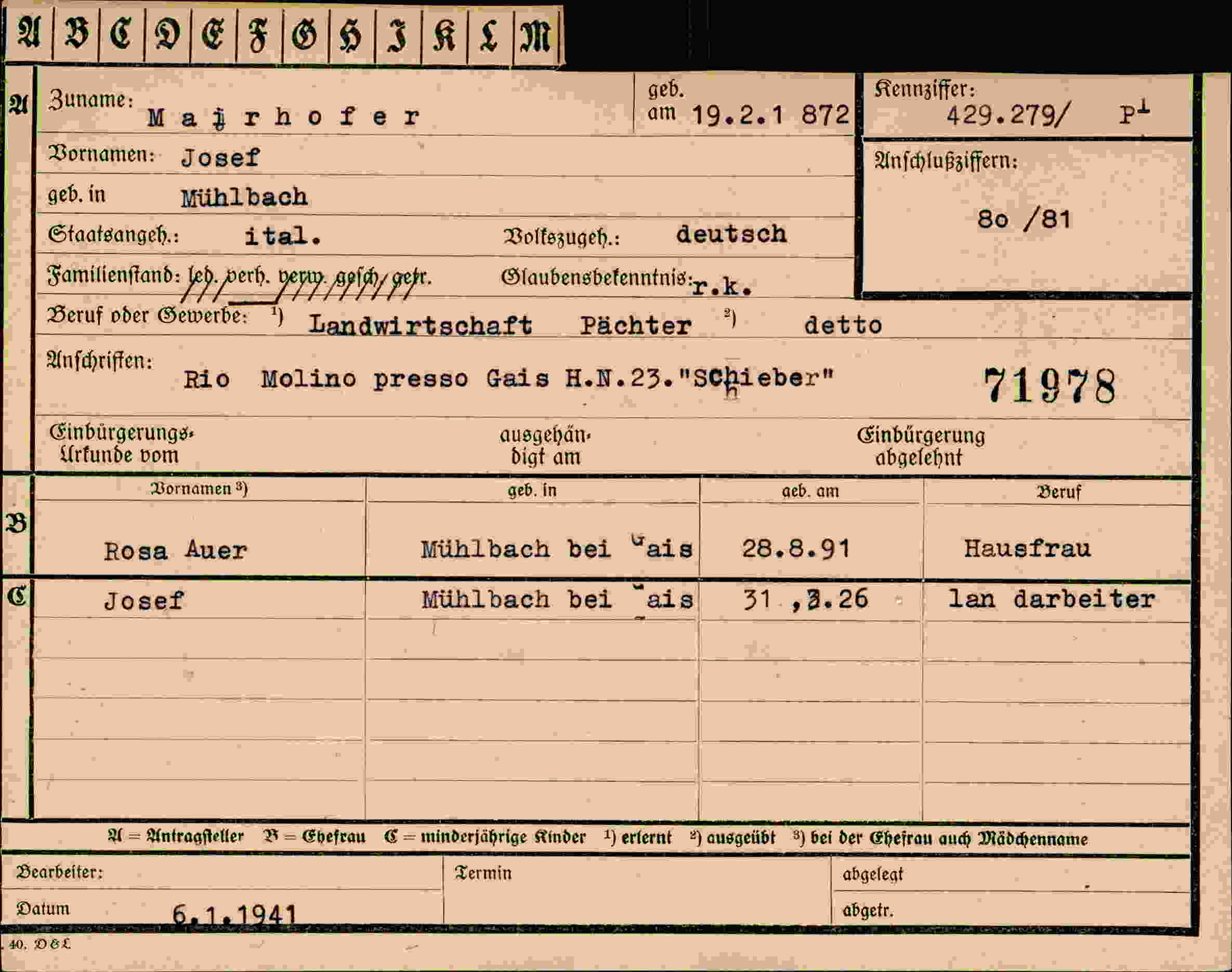 Dokument für Josef Mairhofer