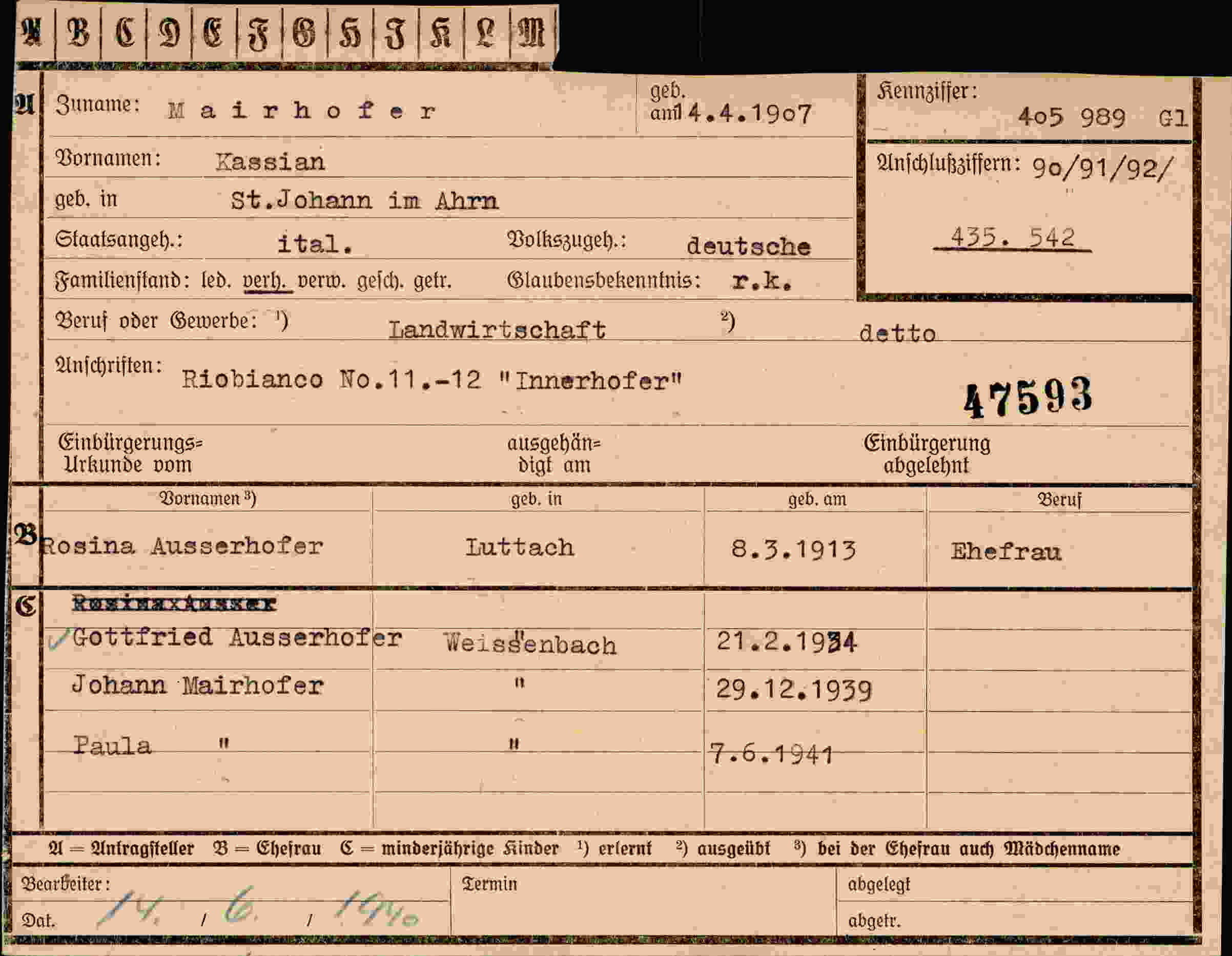 Dokument für Kassian Mairhofer