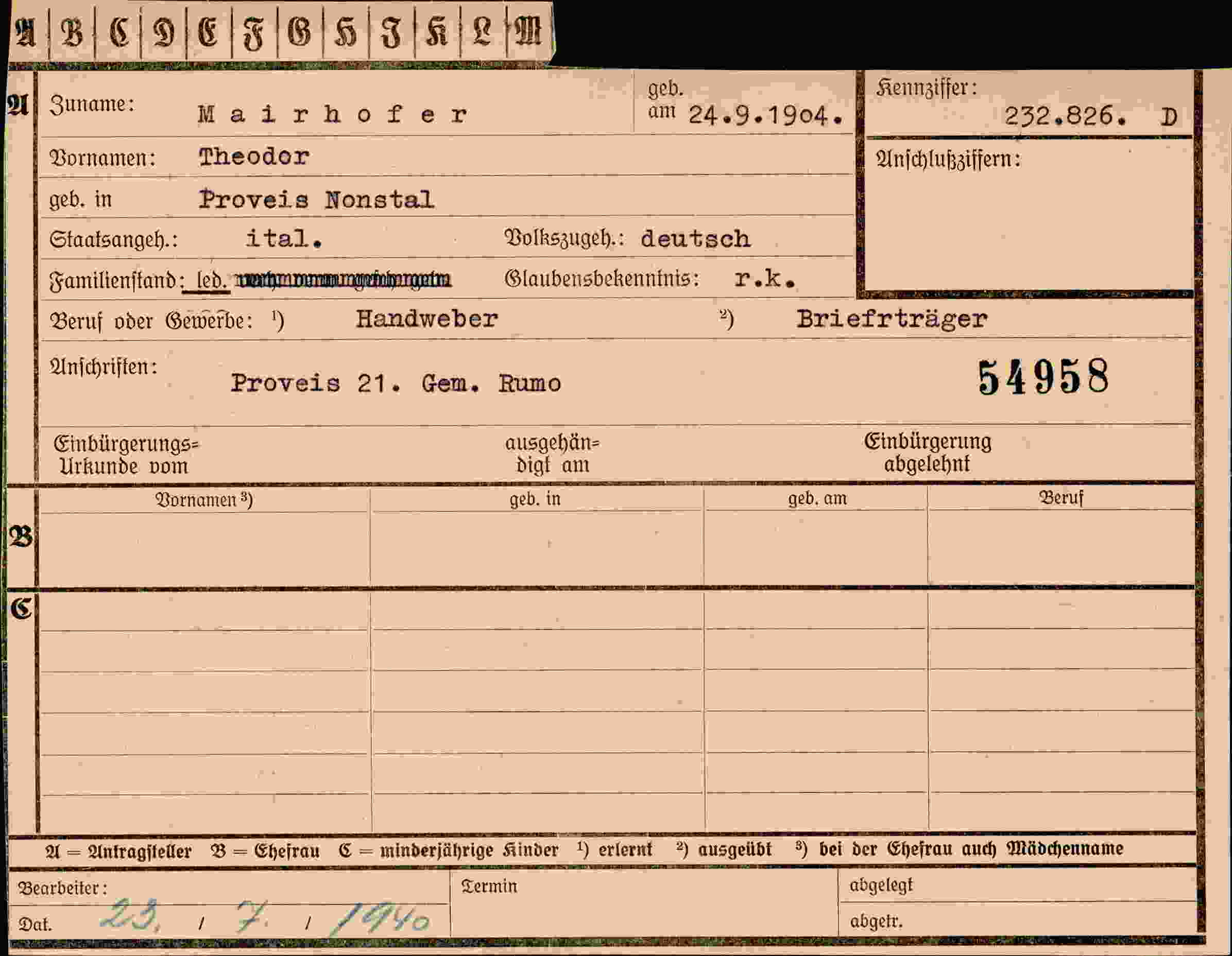 Dokument für Theodor Mairhofer