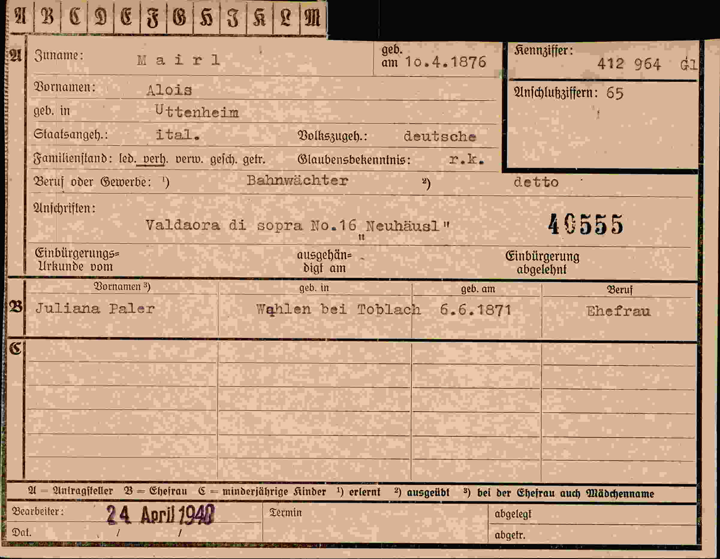 Dokument für Alois Mairl