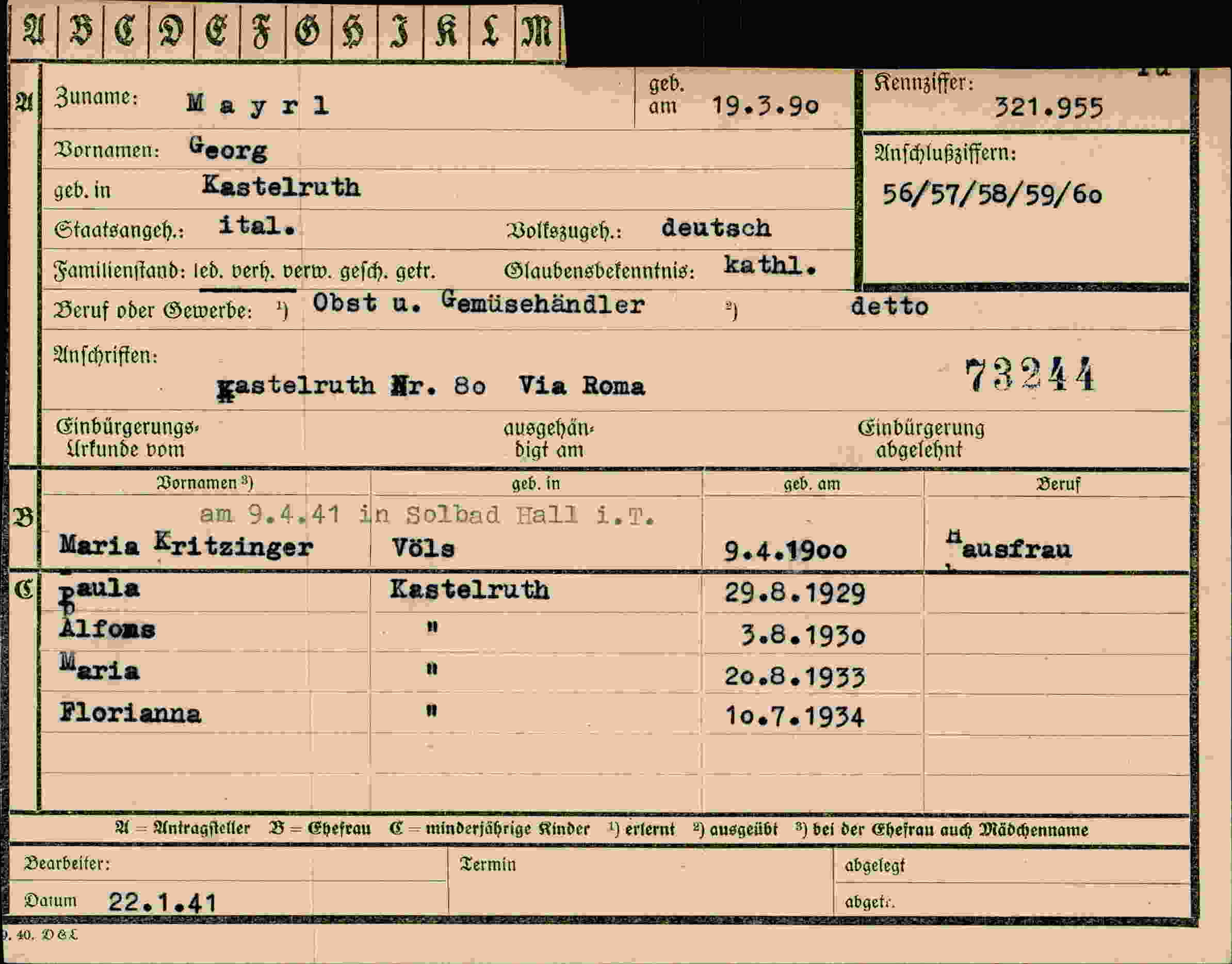 Vorderseite des Dokuments